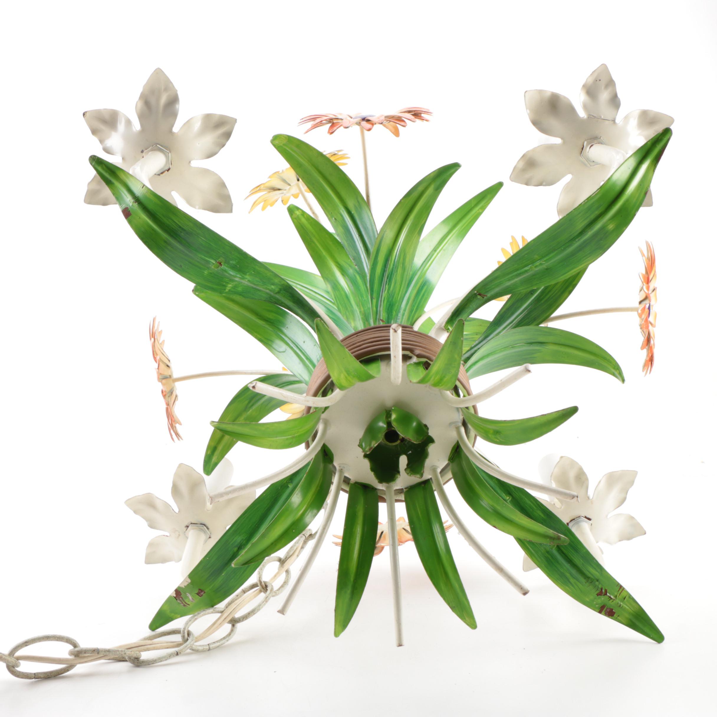 Tole Floral Painted Metal Chandelier