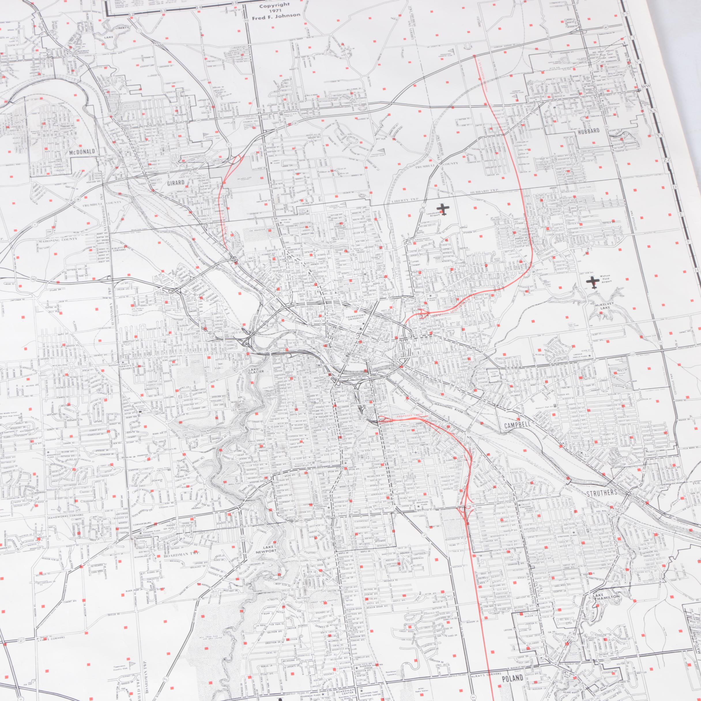 1971 Youngstown-Warren Metropolitan Area Map Published by Fred F. Johnson Co.