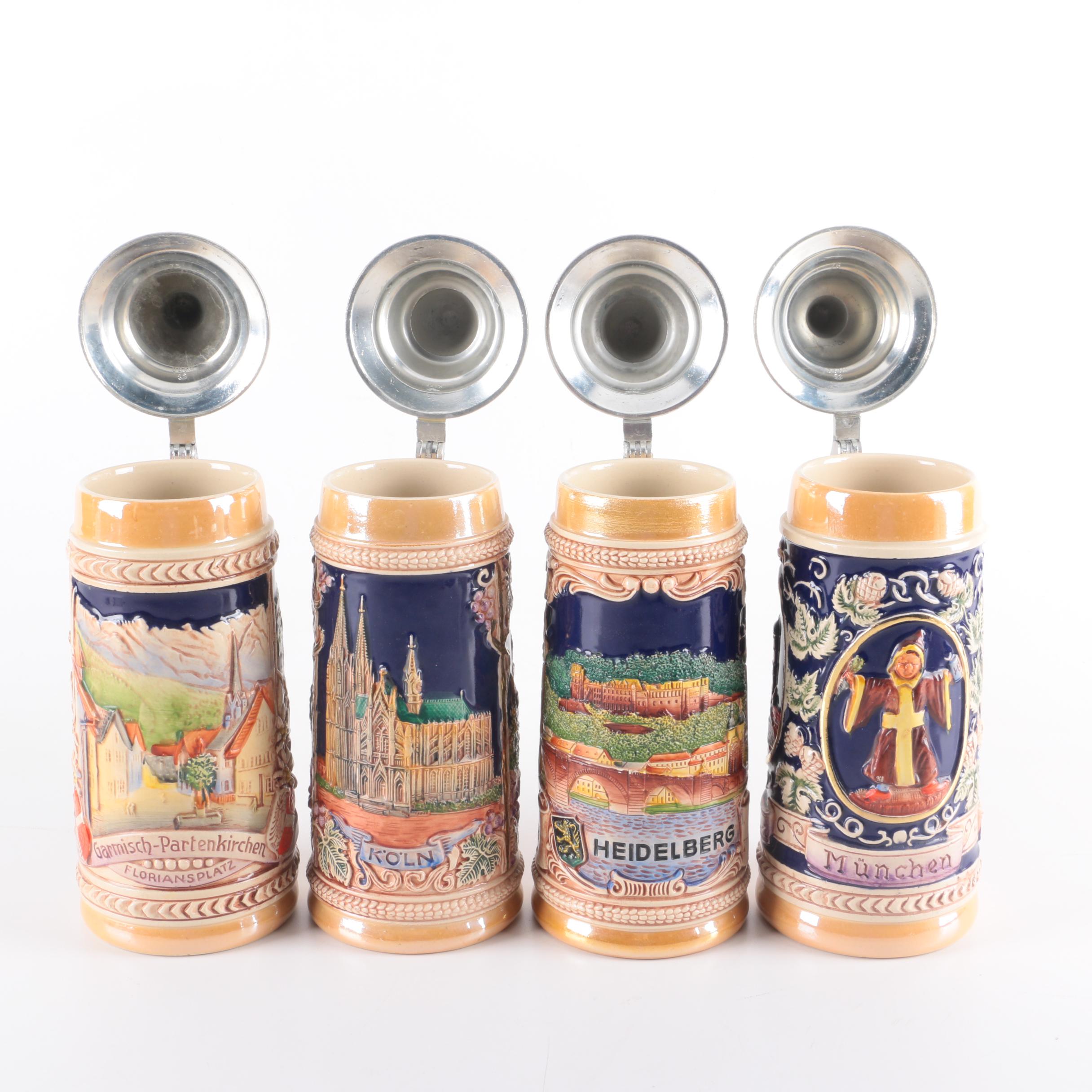 German Ceramic and Metal Beer Steins