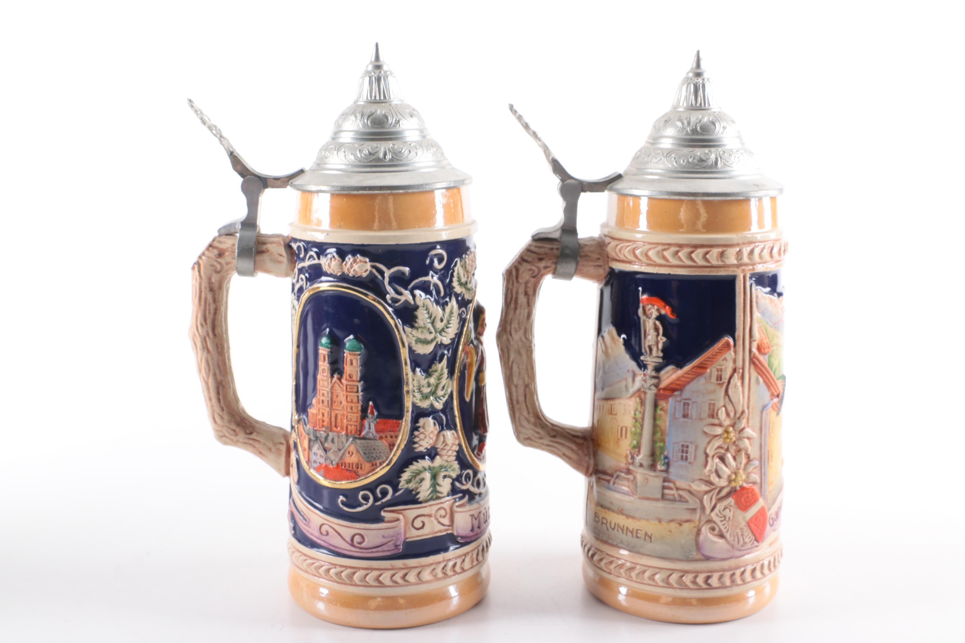 German Ceramic and Metal Beer Steins