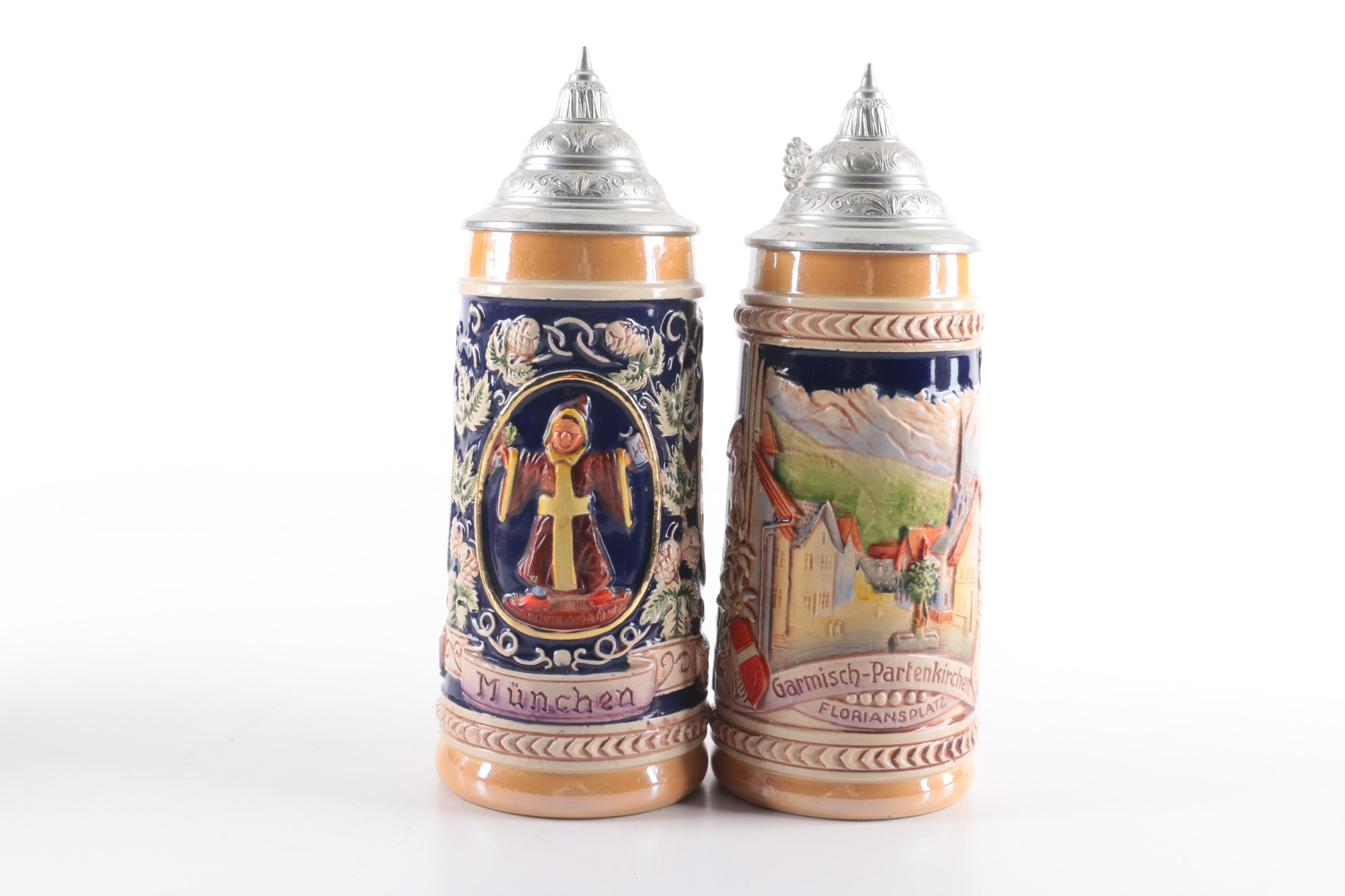 German Ceramic and Metal Beer Steins