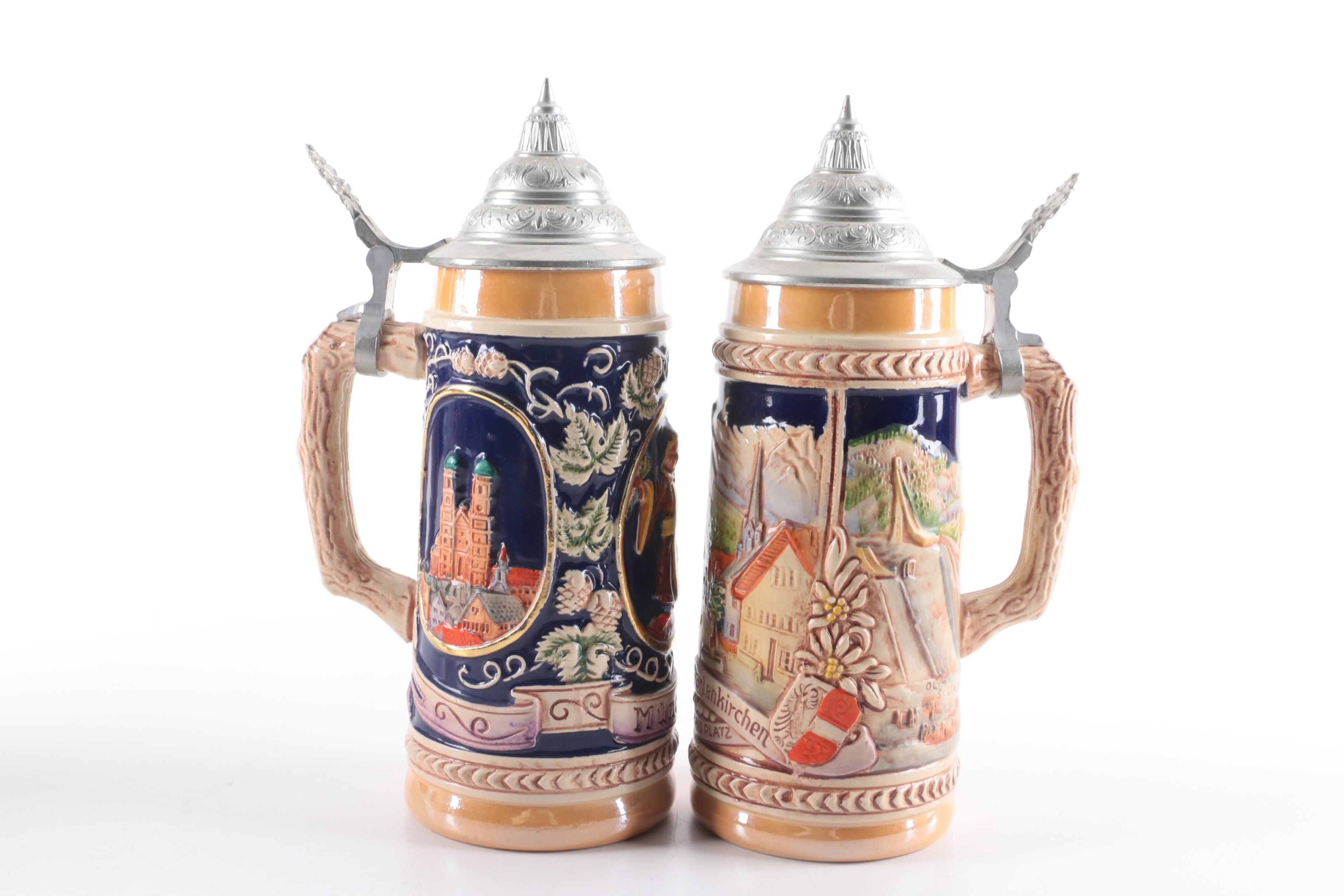 German Ceramic and Metal Beer Steins