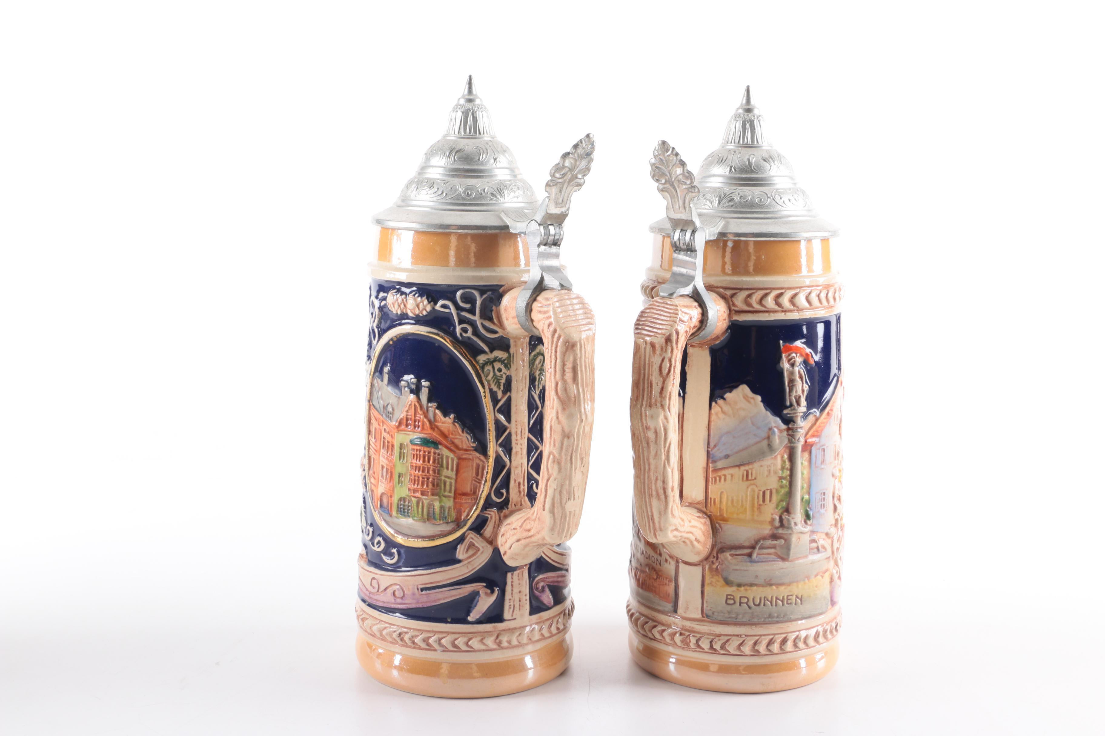 German Ceramic and Metal Beer Steins