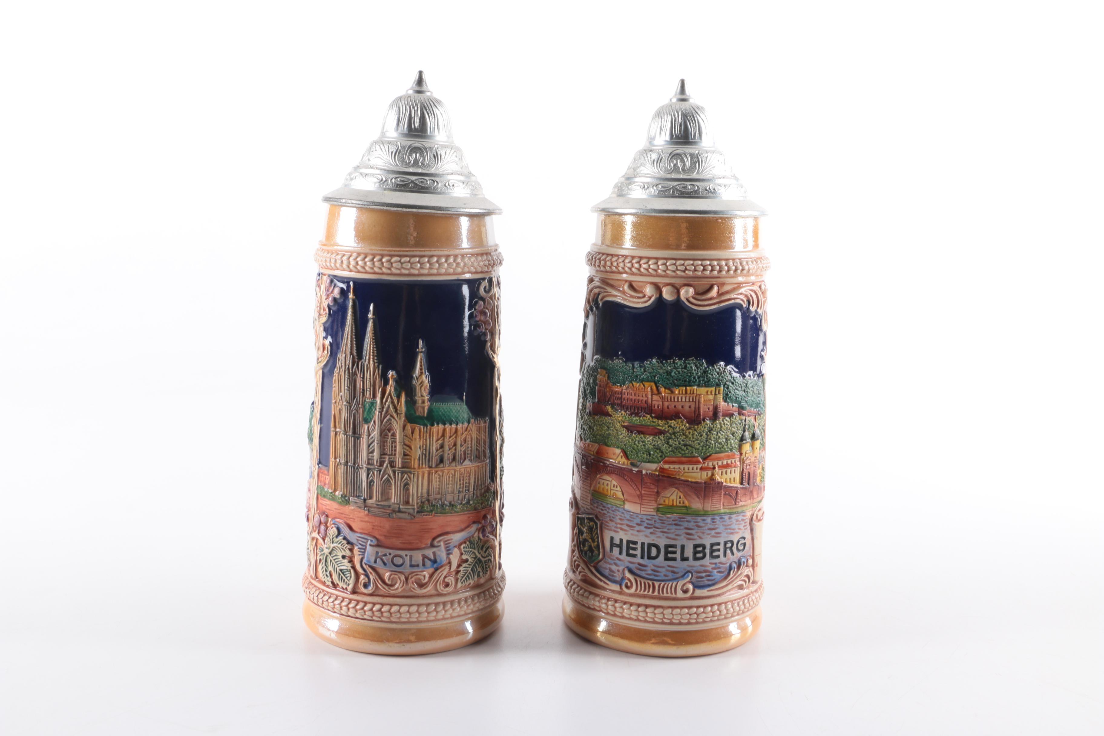 German Ceramic and Metal Beer Steins