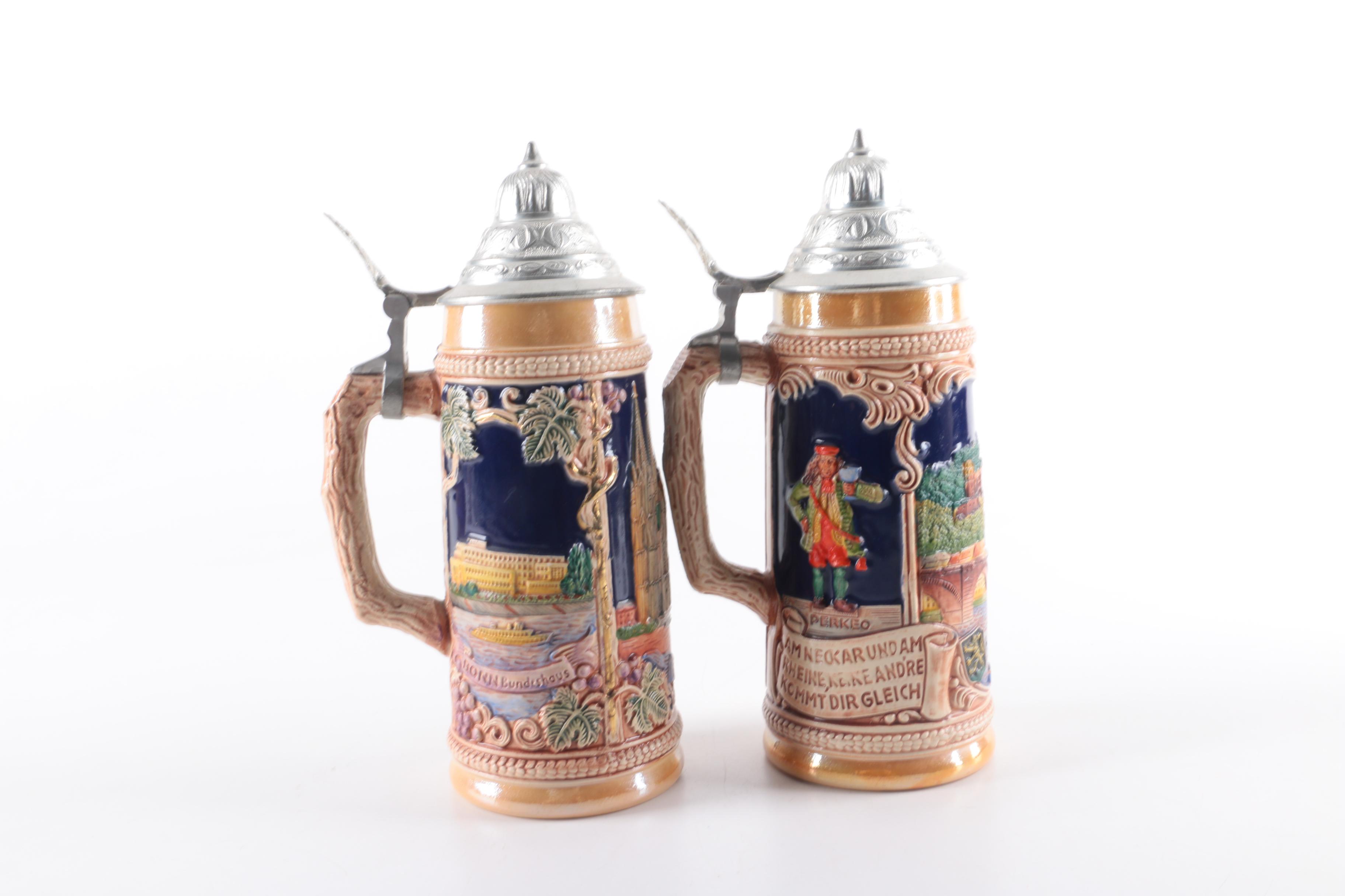 German Ceramic and Metal Beer Steins