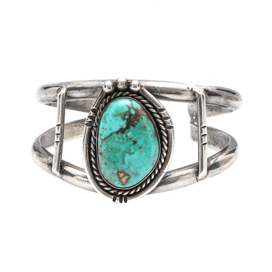 Southwestern Style Sterling Silver Turquoise Cuff Bracelet