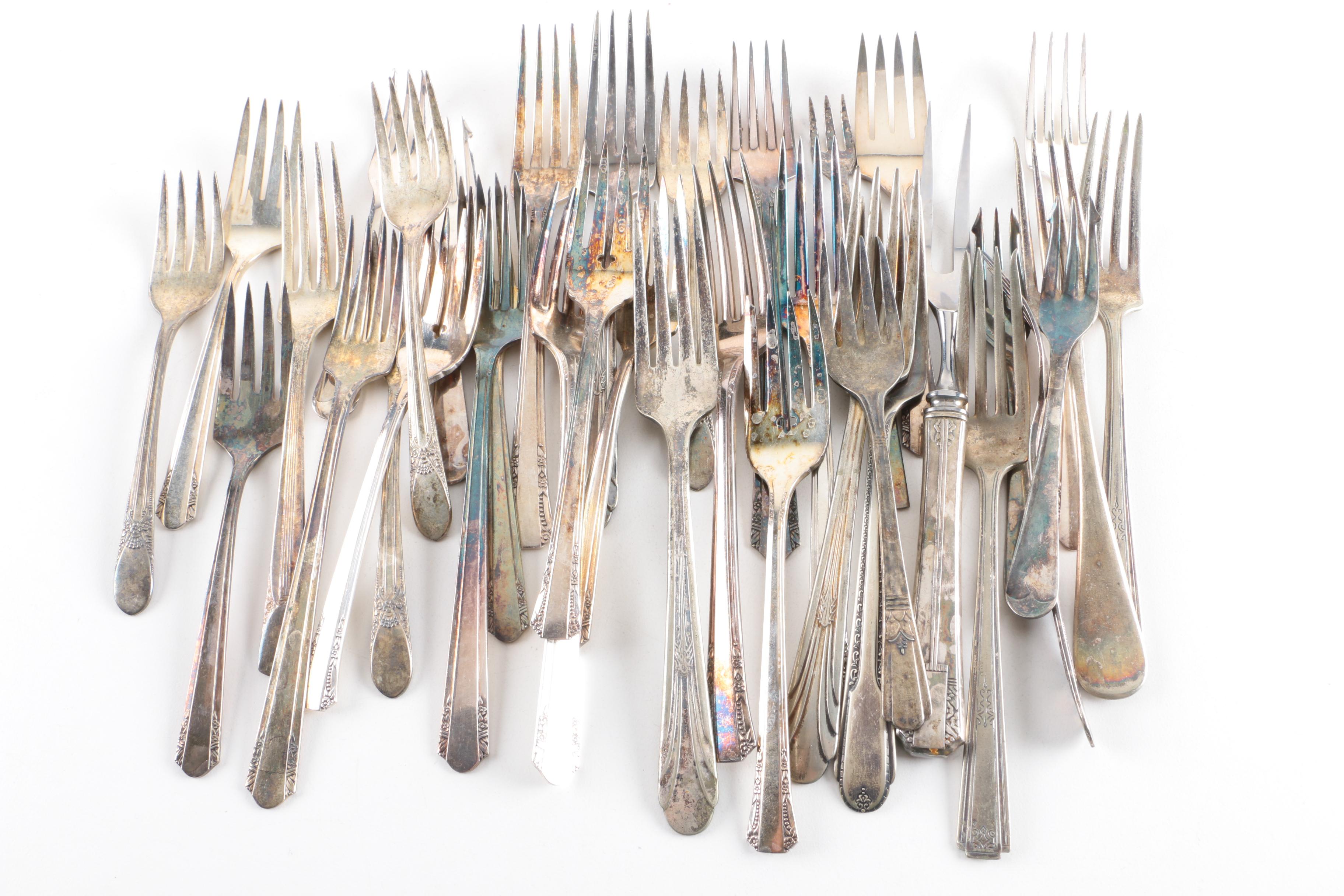 Sheffield England Stainless Steak Knives with Assorted Silver Plate Flatware