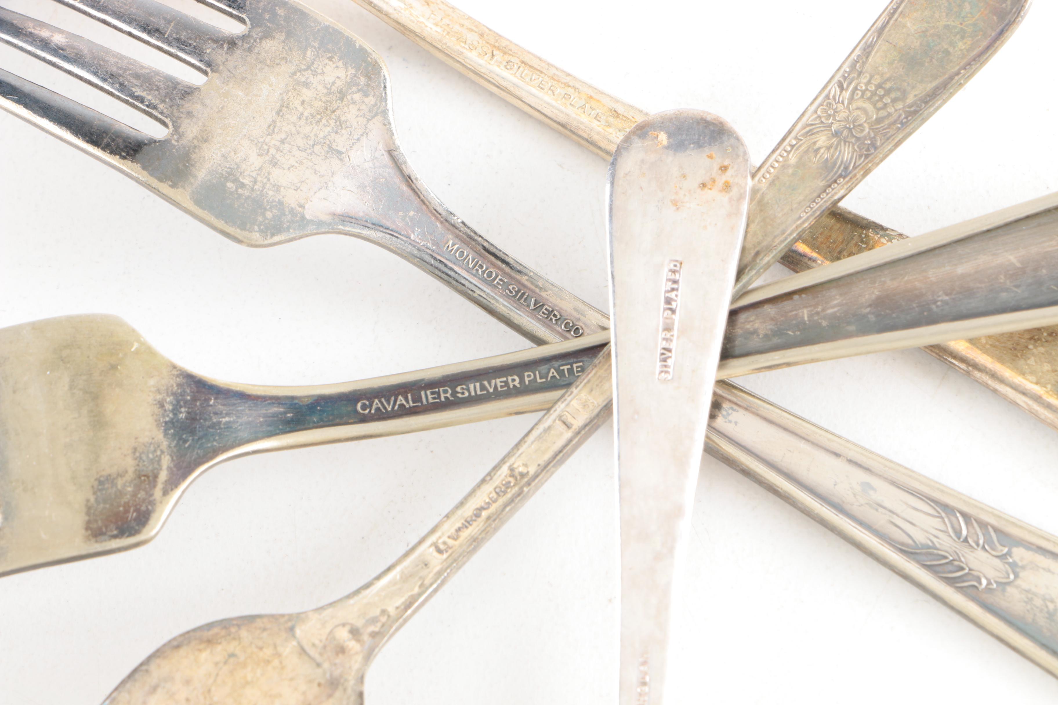 Sheffield England Stainless Steak Knives with Assorted Silver Plate Flatware