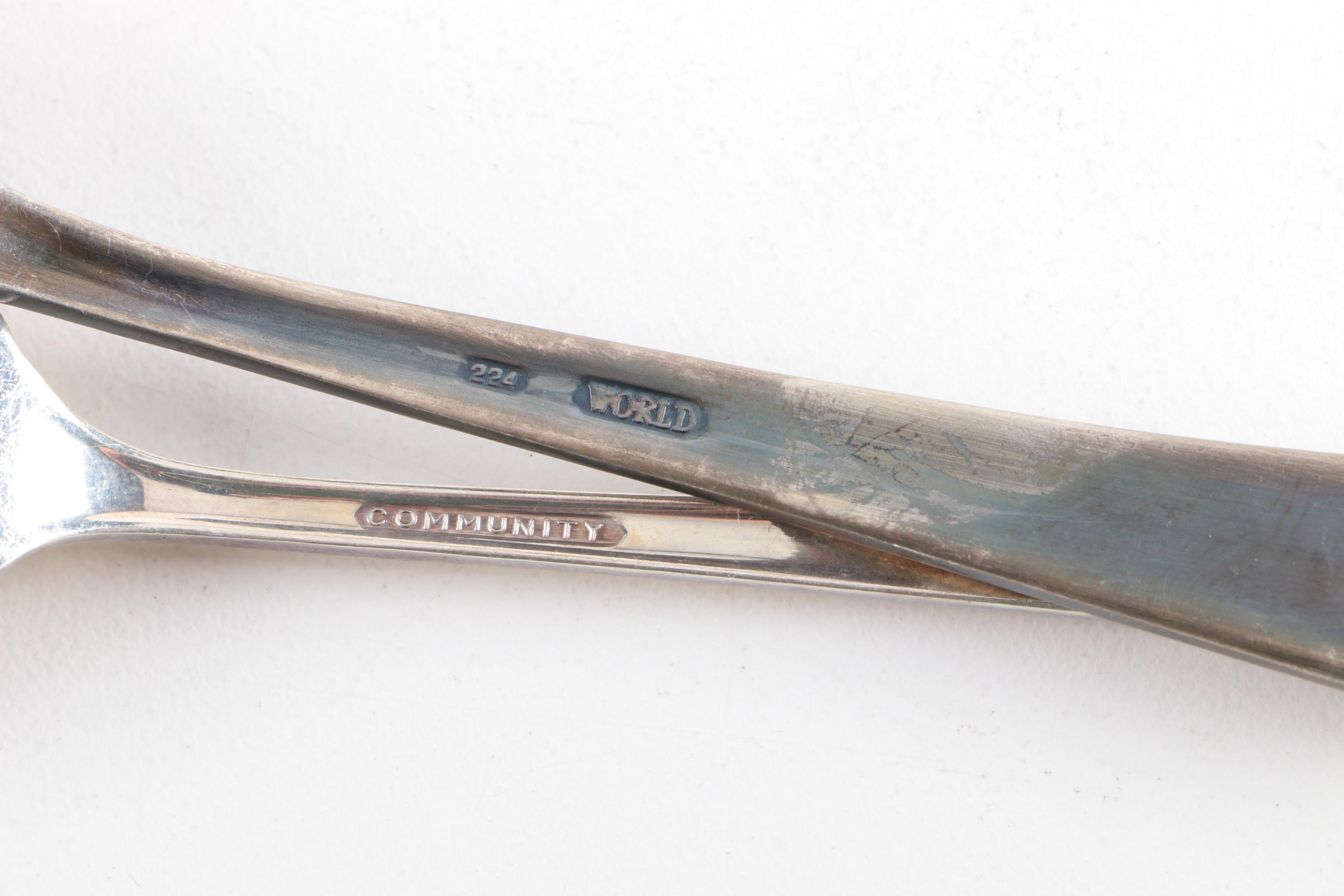 Sheffield England Stainless Steak Knives with Assorted Silver Plate Flatware