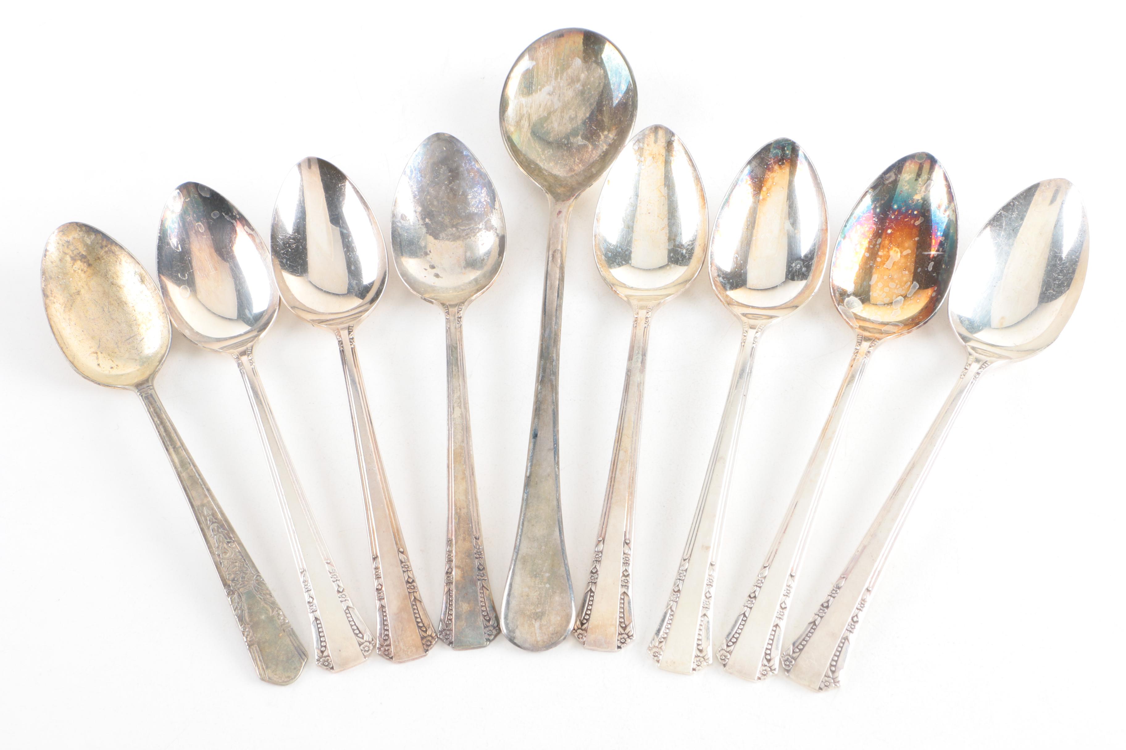 Sheffield England Stainless Steak Knives with Assorted Silver Plate Flatware