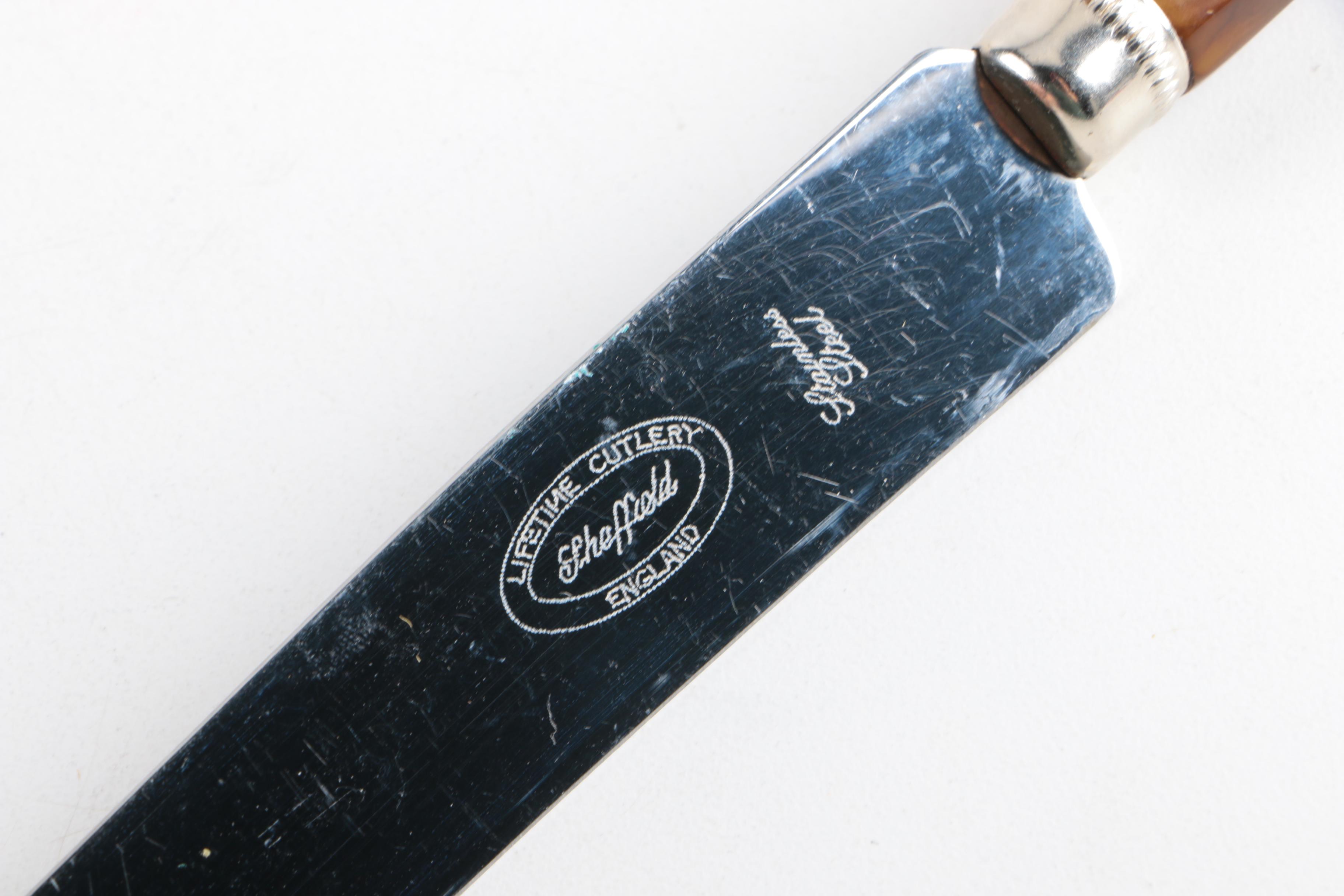 Sheffield England Stainless Steak Knives with Assorted Silver Plate Flatware