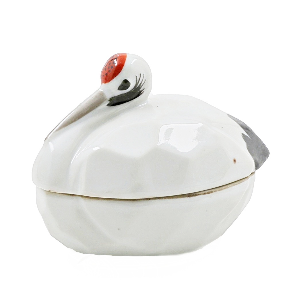 Antique Japanese Porcelain Crane-Shape Kogo Incense Box