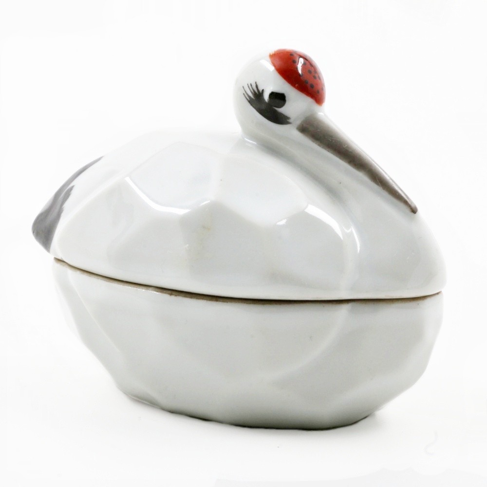 Antique Japanese Porcelain Crane-Shape Kogo Incense Box