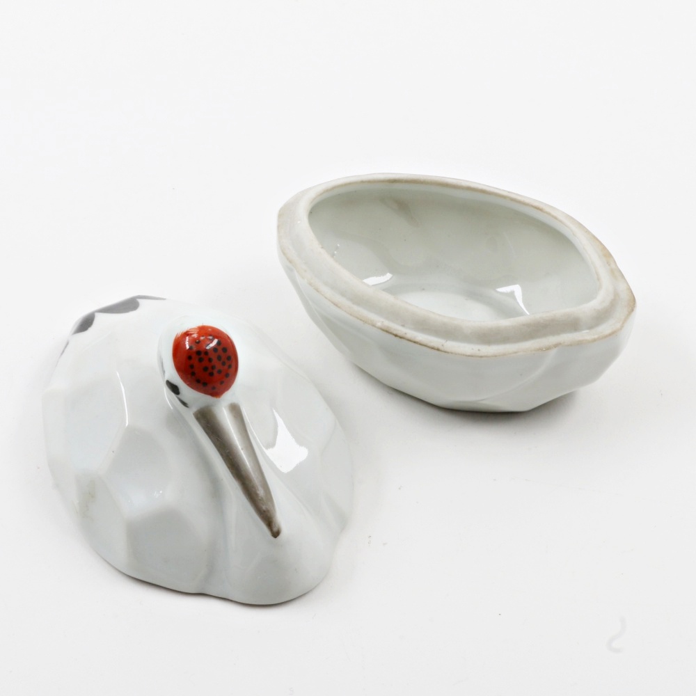 Antique Japanese Porcelain Crane-Shape Kogo Incense Box