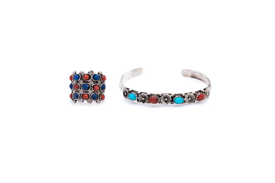 Sterling Silver Multi-Stone Bracelet and Ring