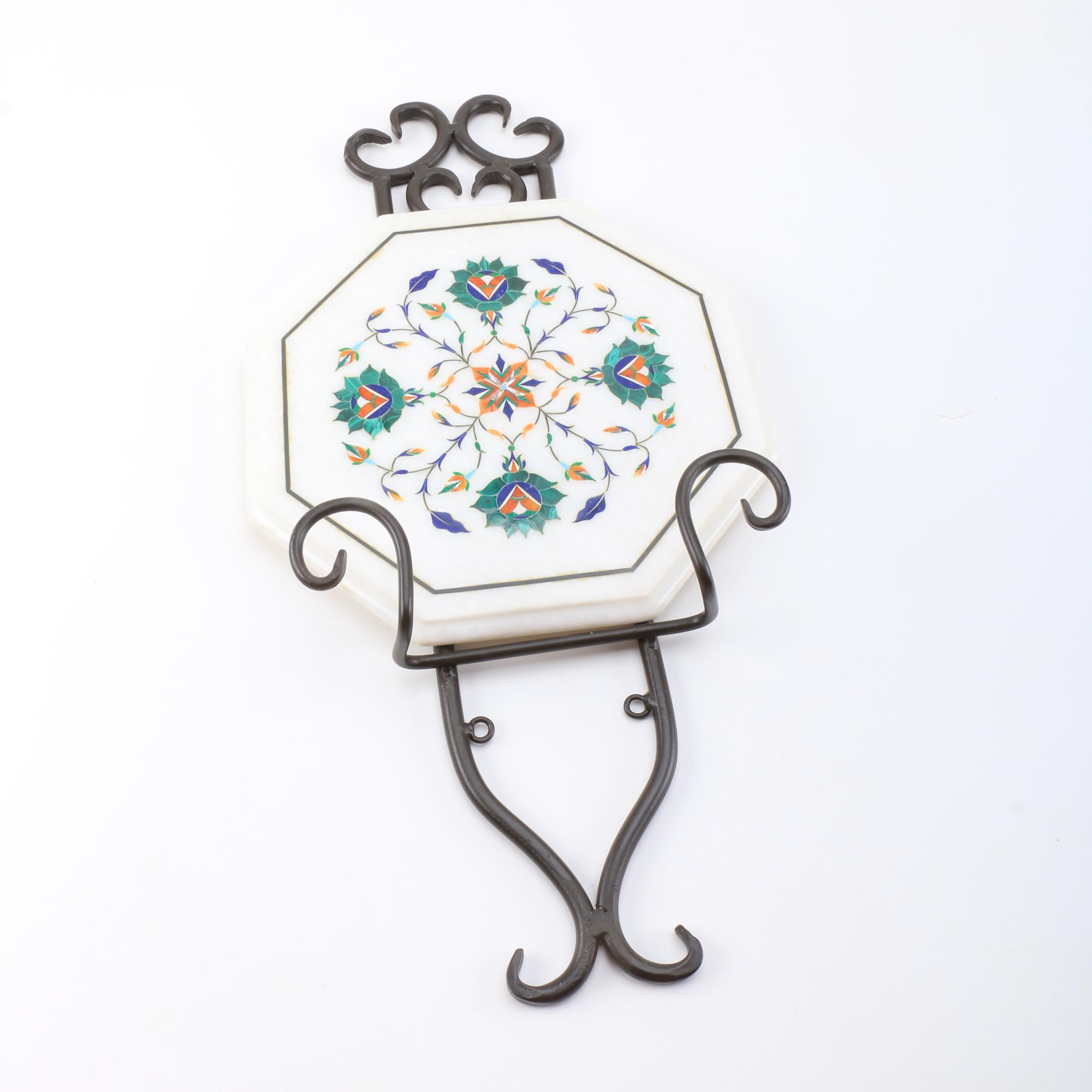 Pietra Dura Inlaid Marble Plaque with Stand