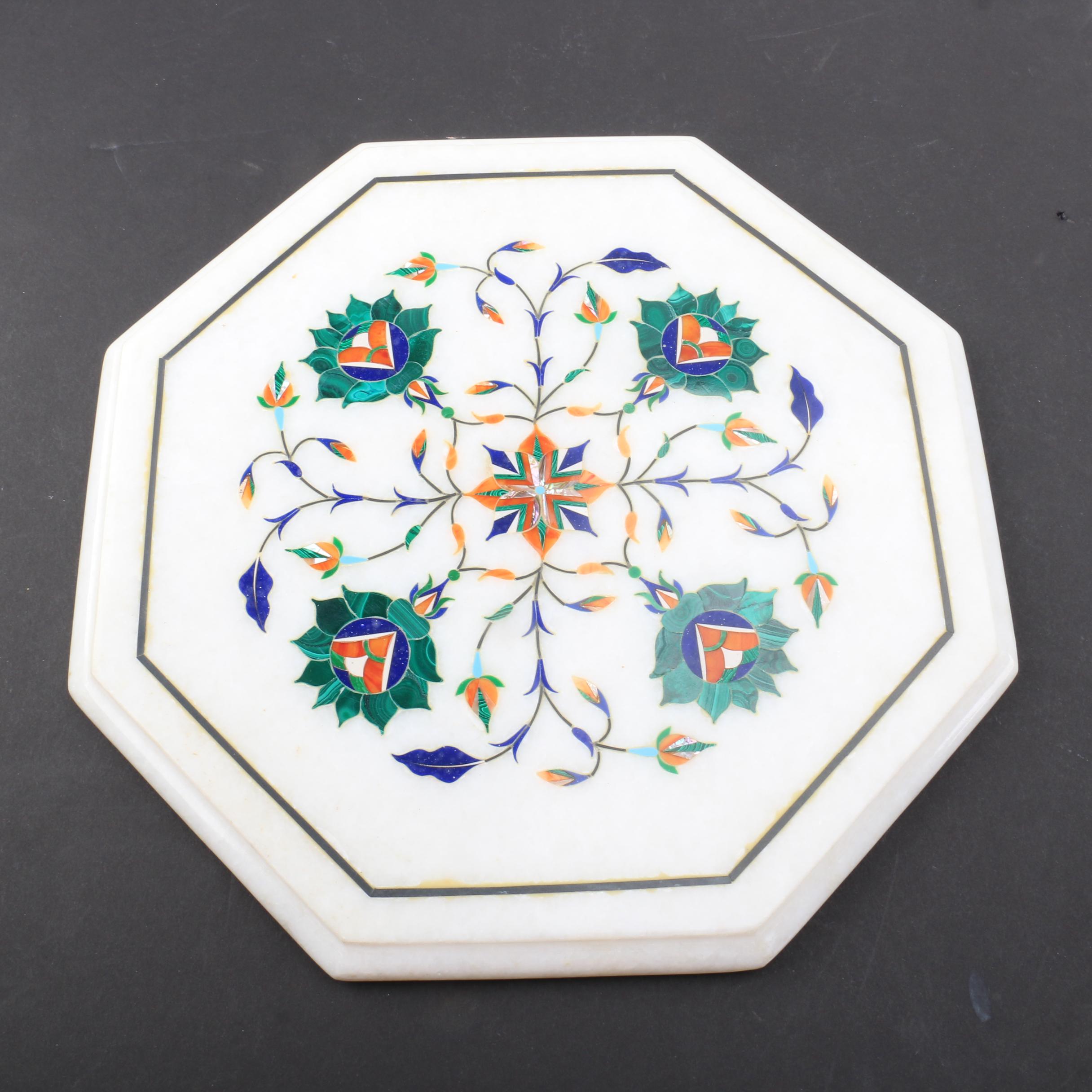 Pietra Dura Inlaid Marble Plaque with Stand