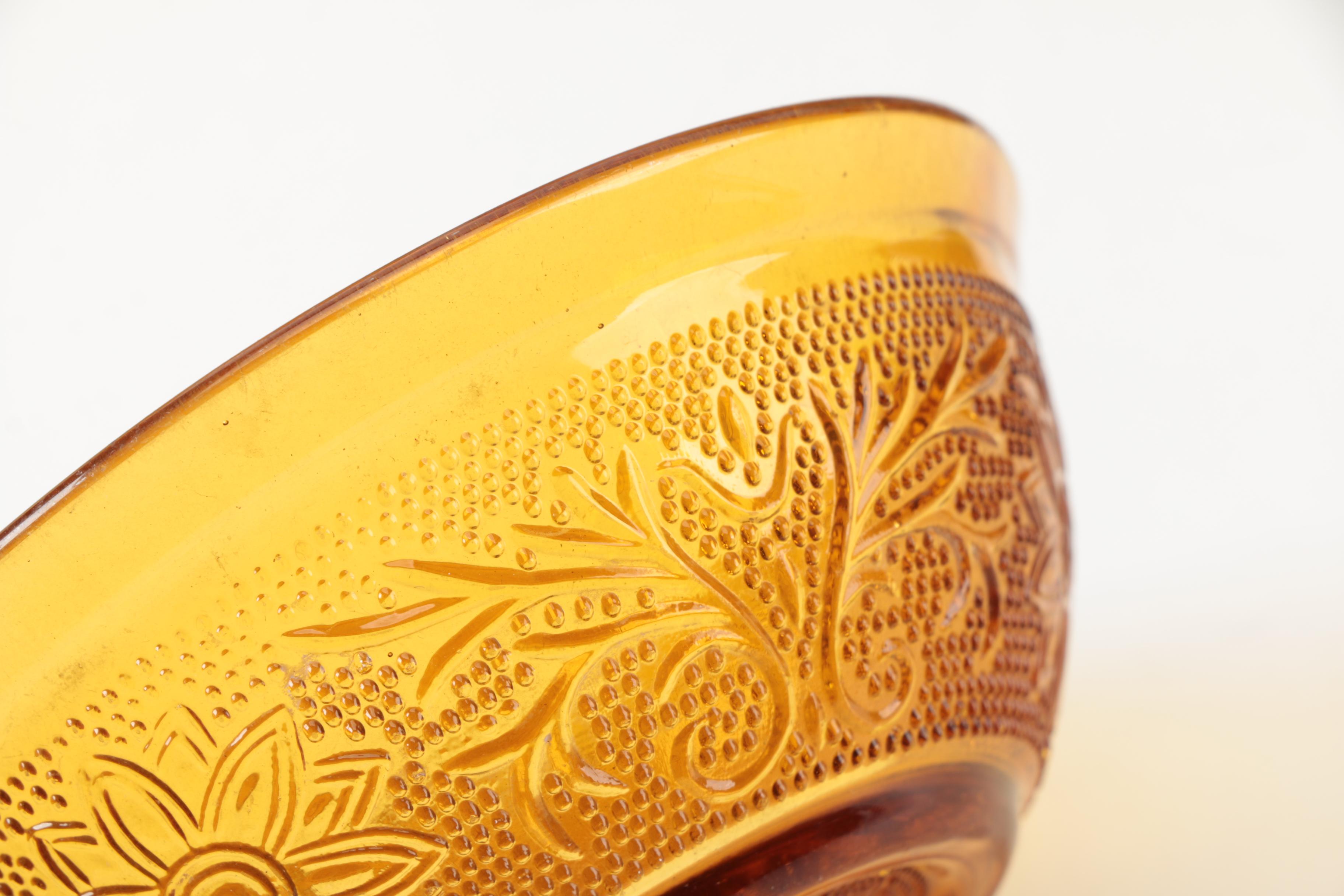 Amber-Colored Glassware Including Blenko Ambernia Double Carafe