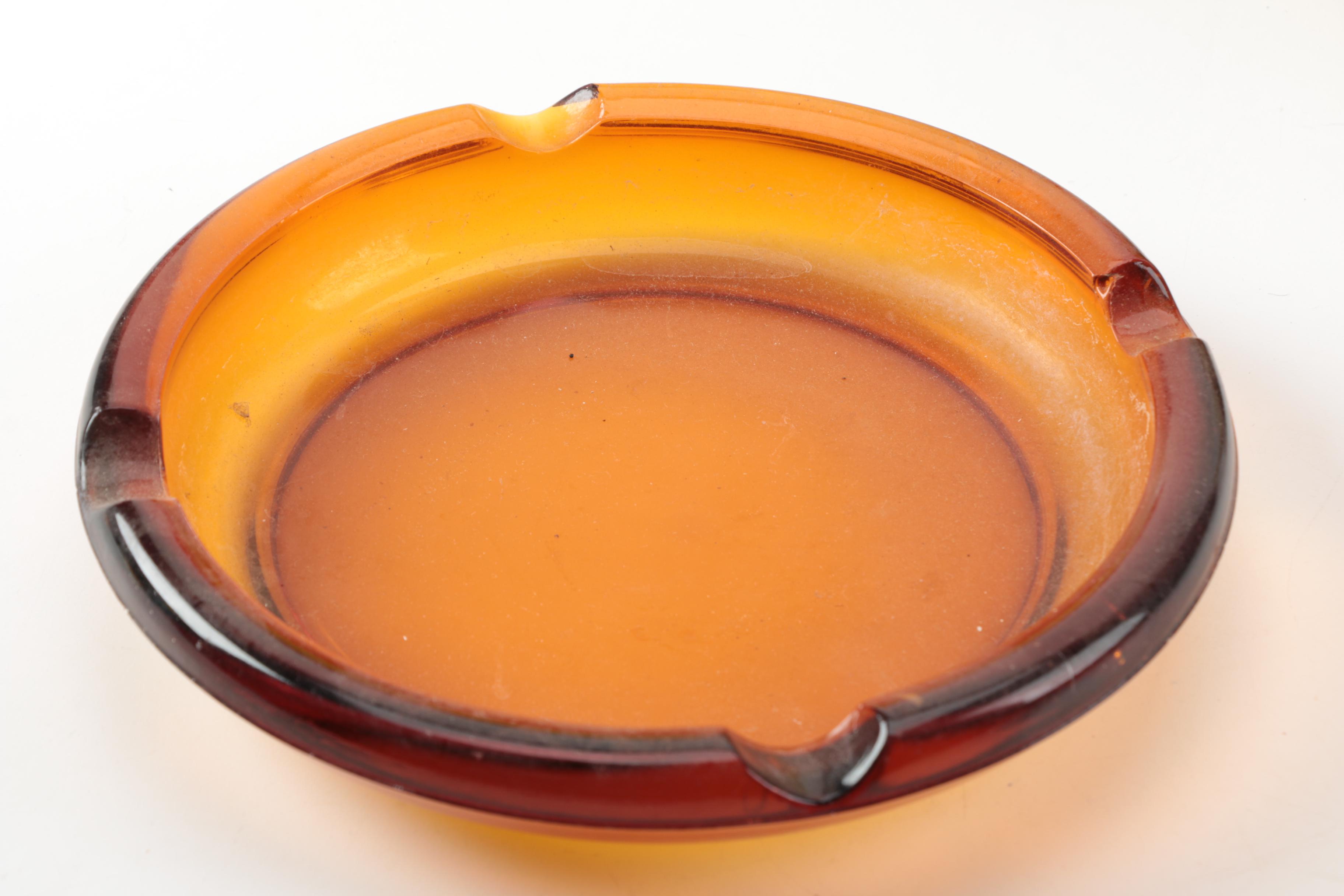 Amber-Colored Glassware Including Blenko Ambernia Double Carafe