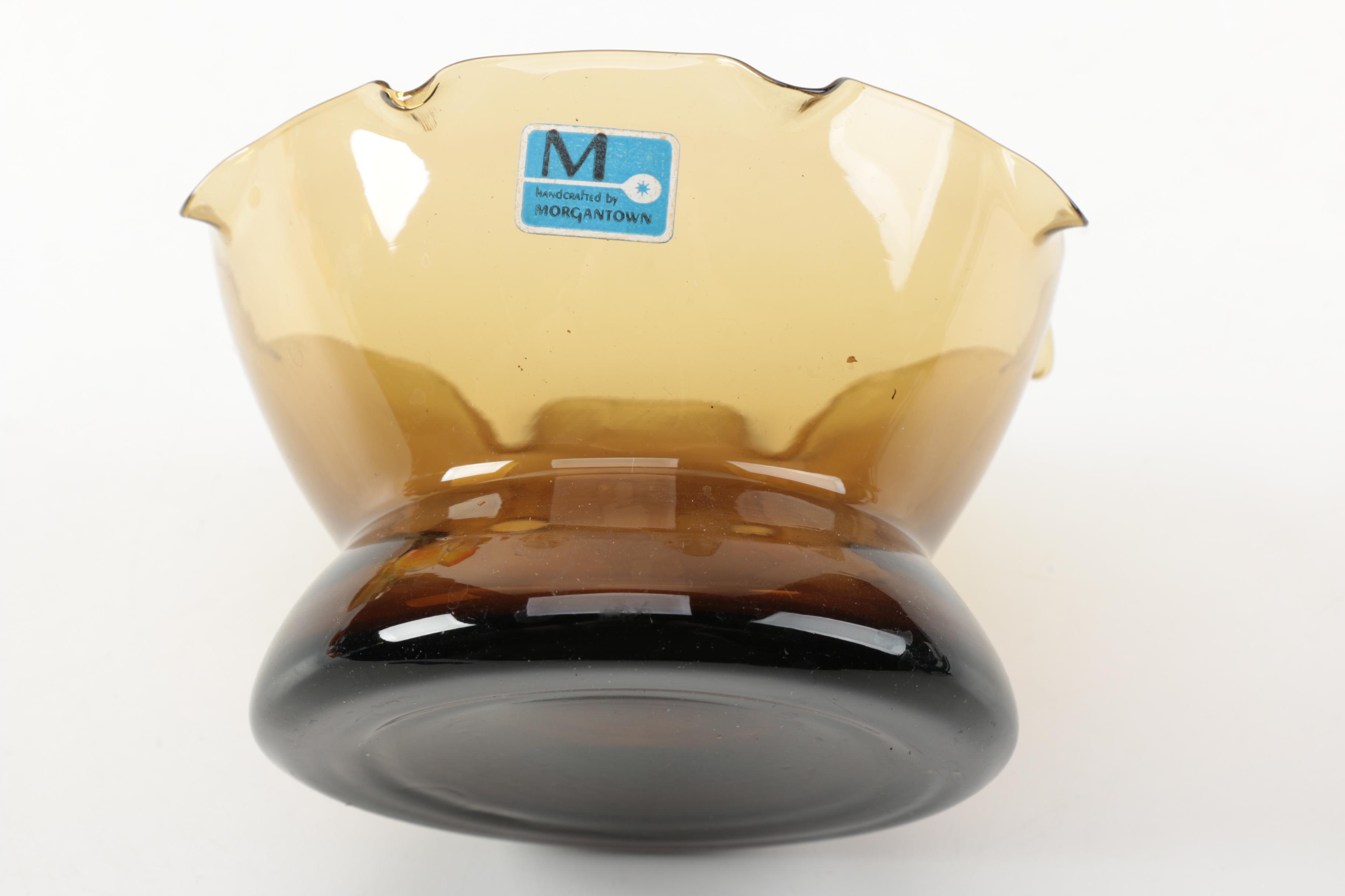 Amber-Colored Glassware Including Blenko Ambernia Double Carafe