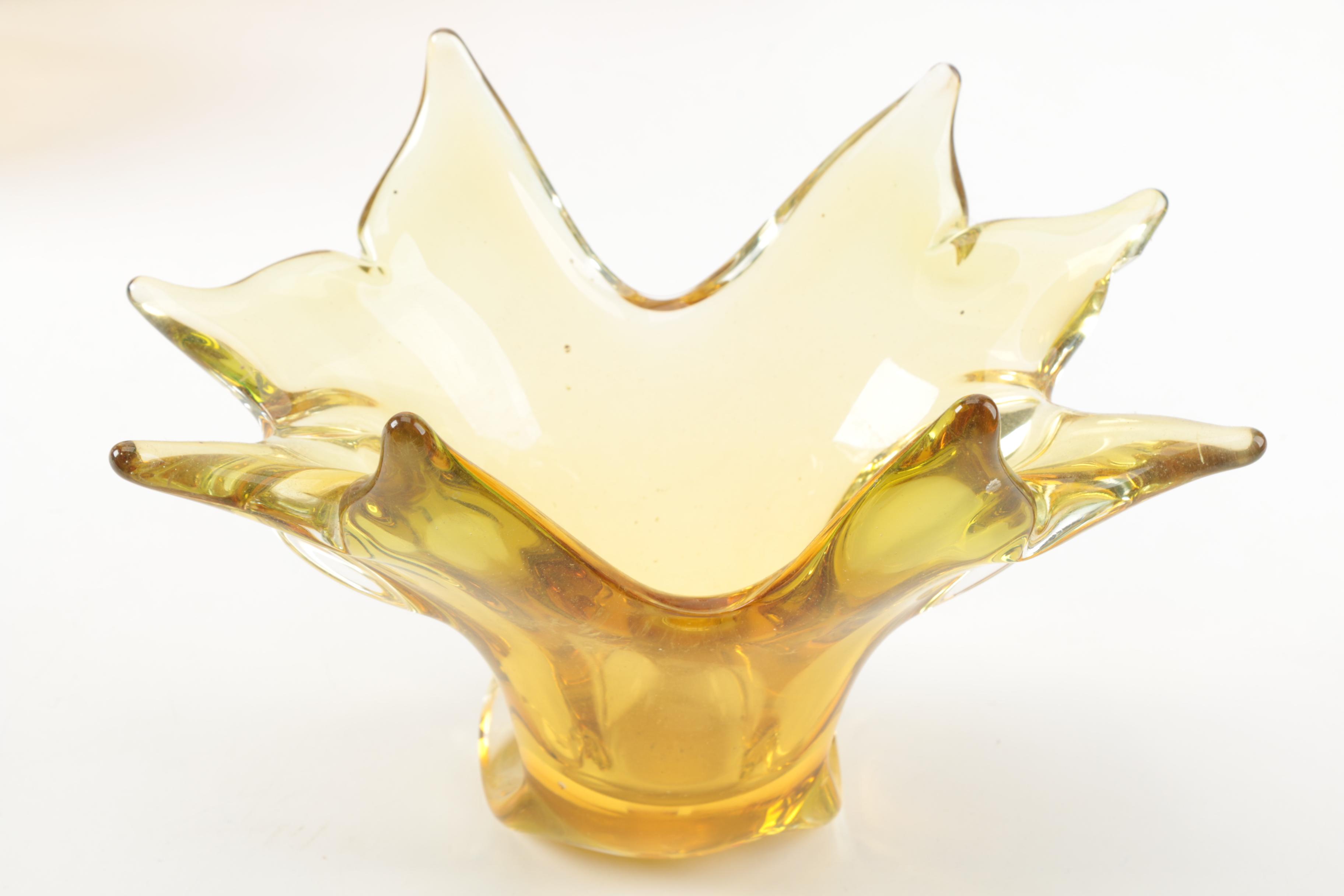 Amber-Colored Glassware Including Blenko Ambernia Double Carafe