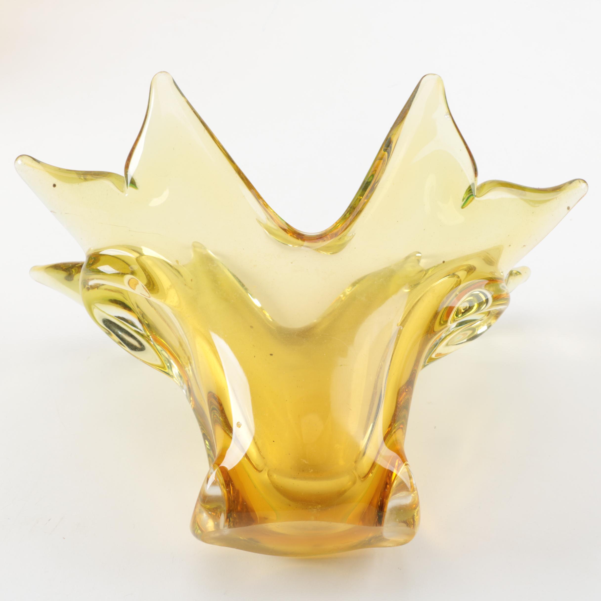 Amber-Colored Glassware Including Blenko Ambernia Double Carafe