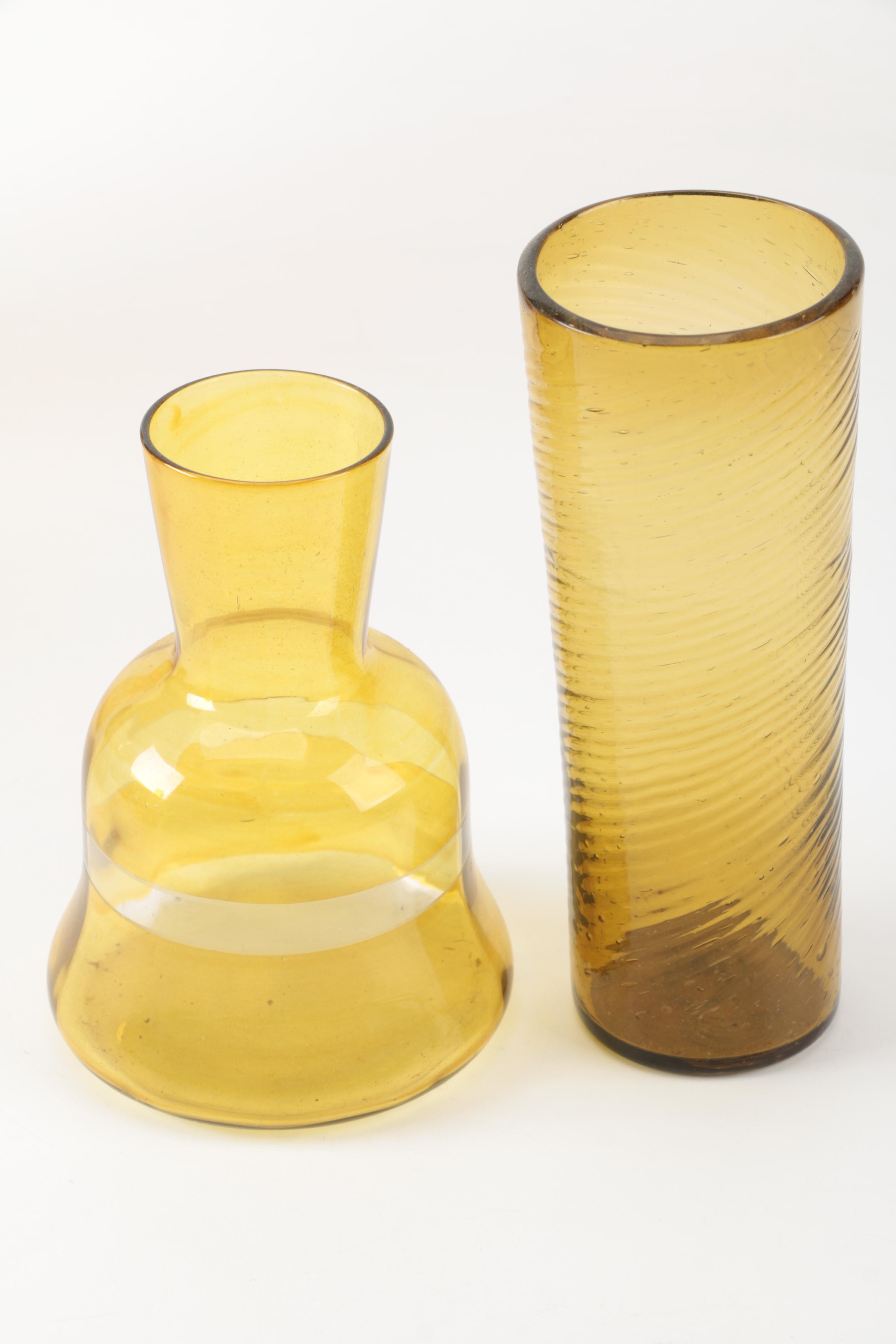 Amber-Colored Glassware Including Blenko Ambernia Double Carafe