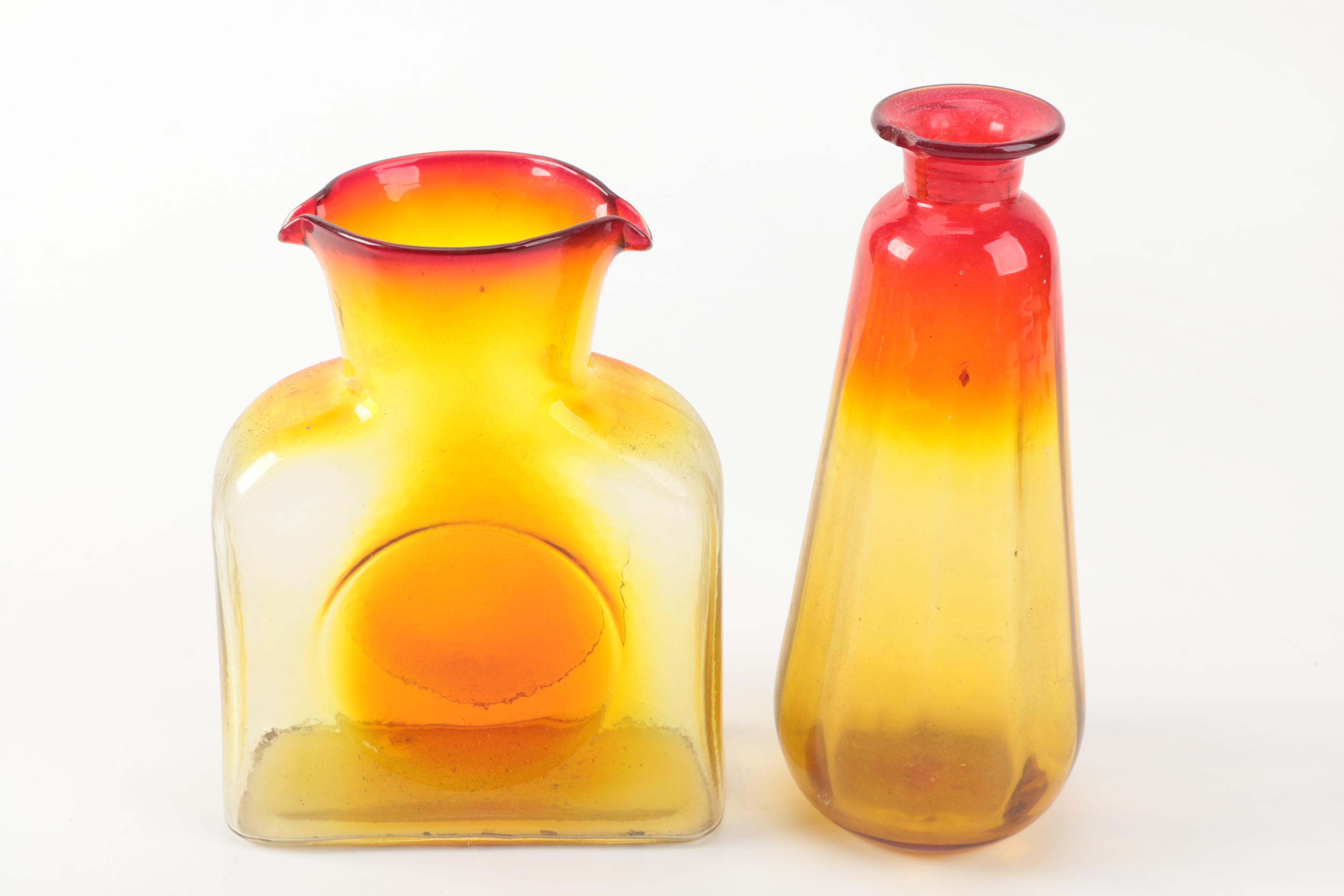 Amber-Colored Glassware Including Blenko Ambernia Double Carafe