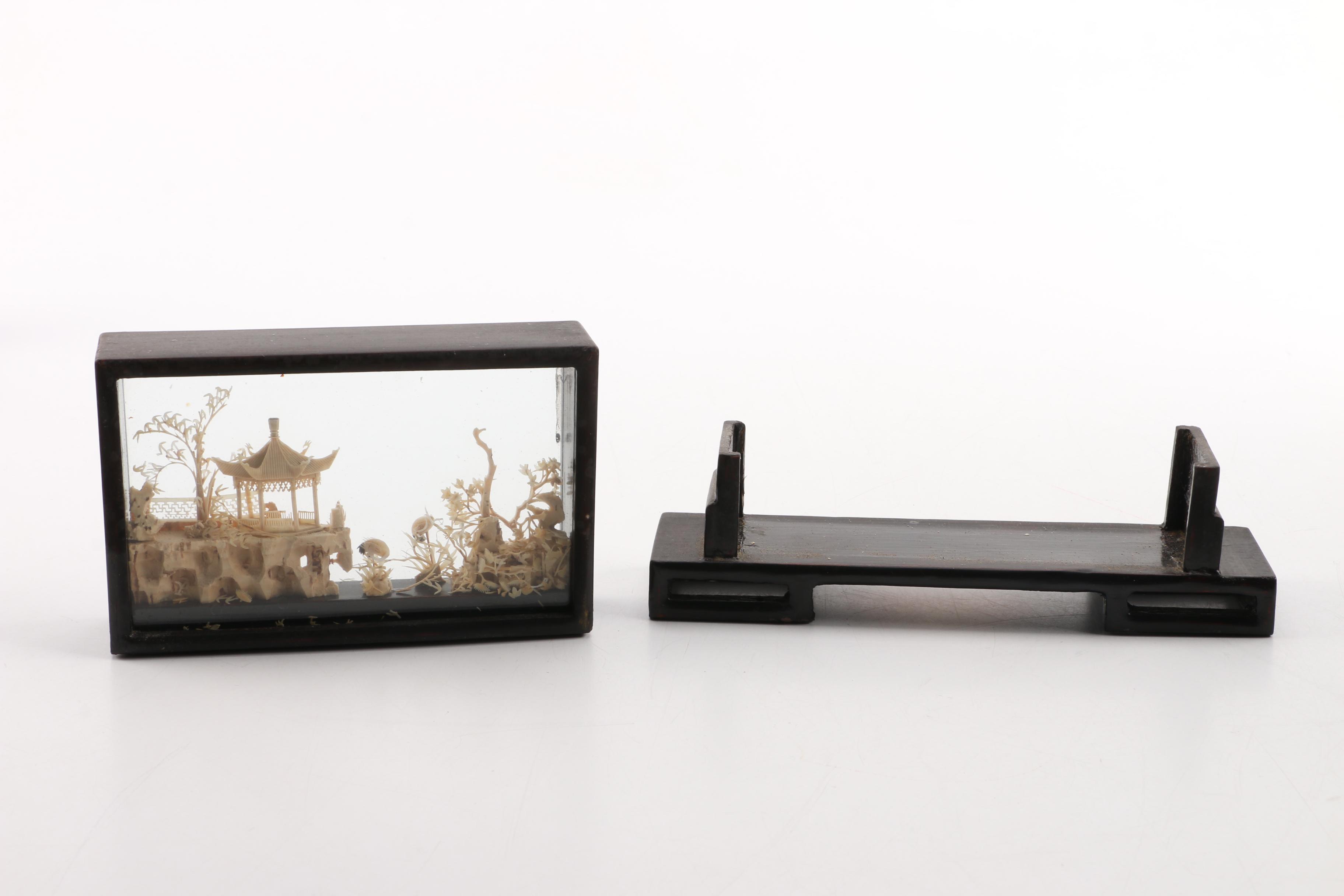 Chinese Inspired Figurines and Carved Cork Diorama