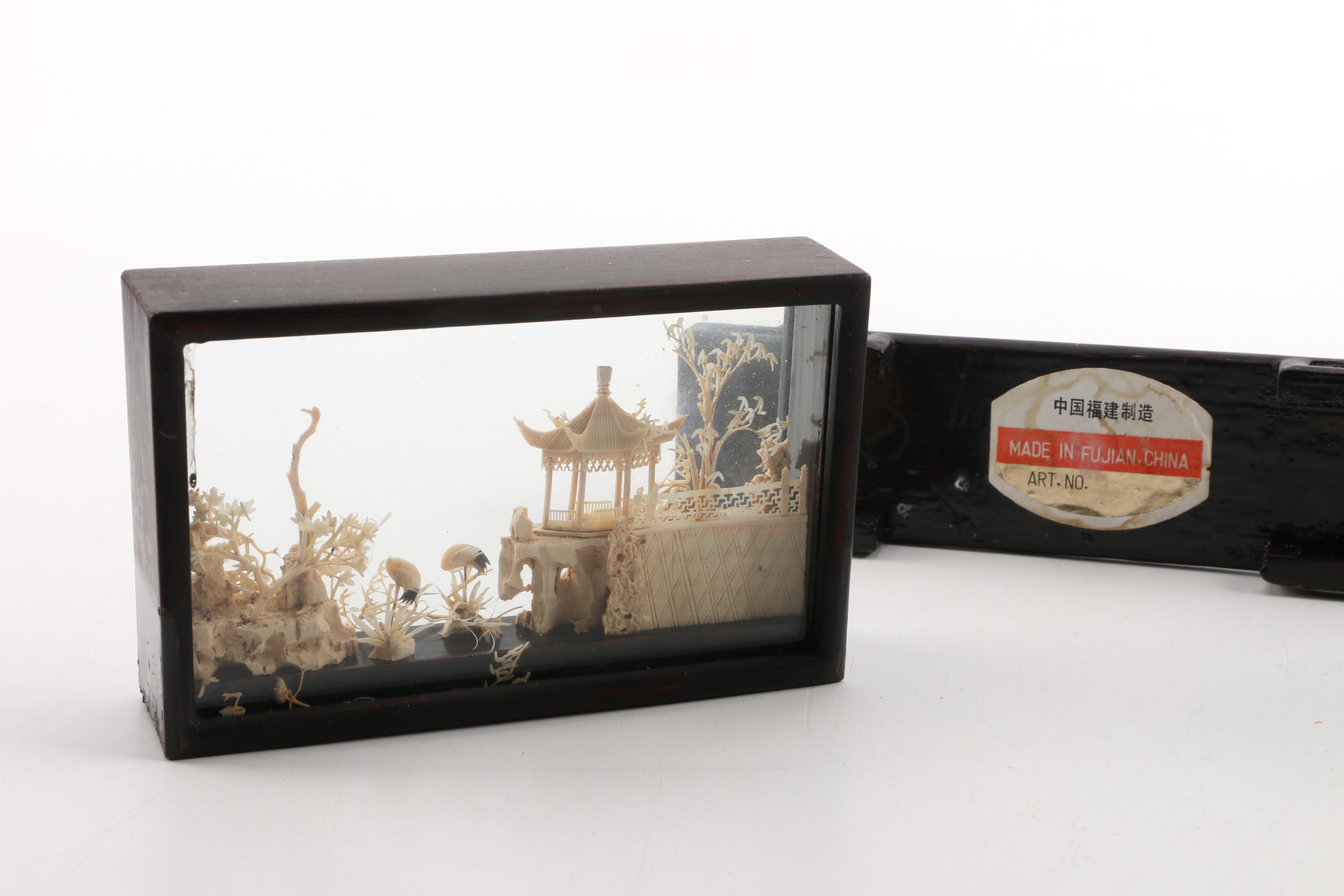 Chinese Inspired Figurines and Carved Cork Diorama