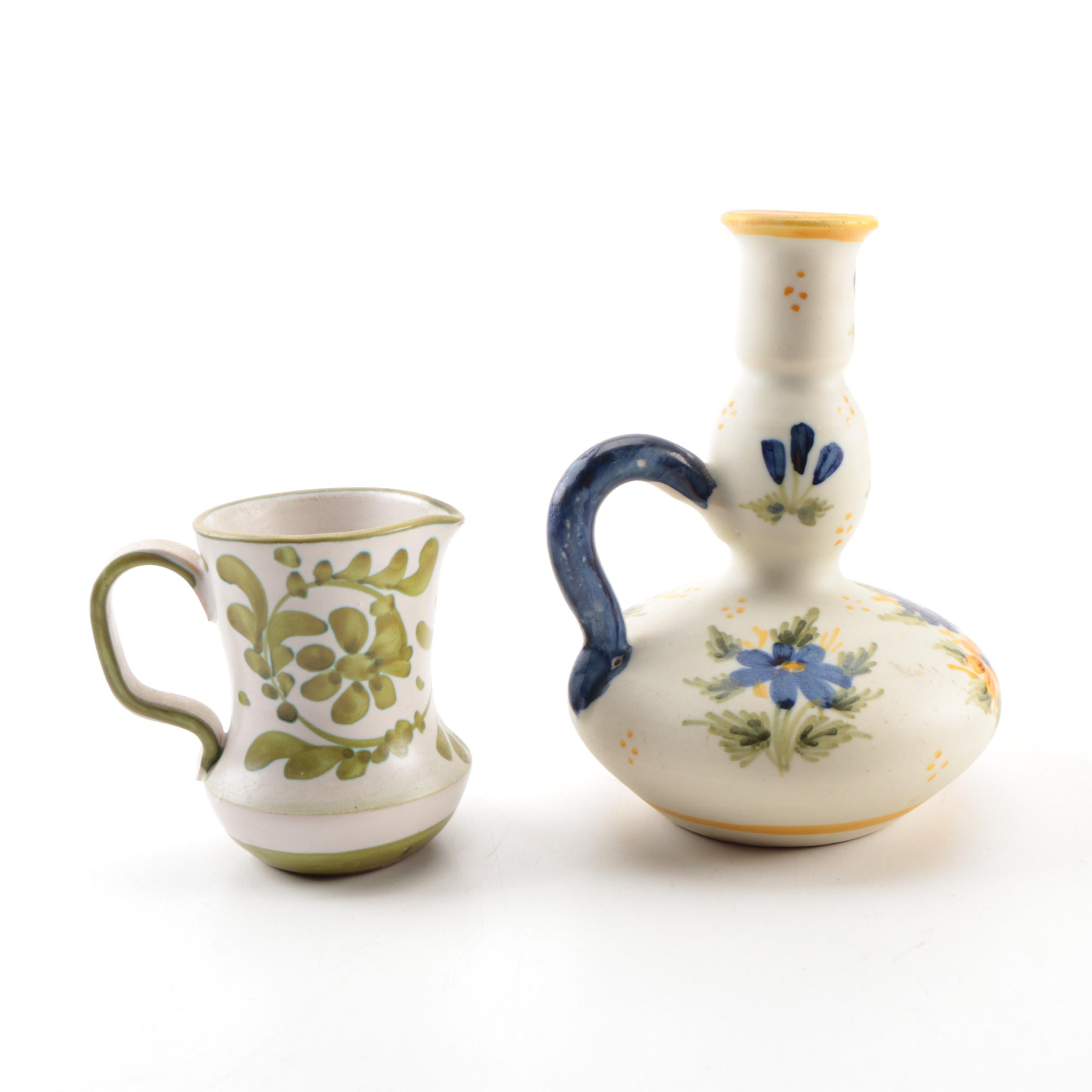 Italian, Portuguese and Danish Ceramic Pitchers and Bowls