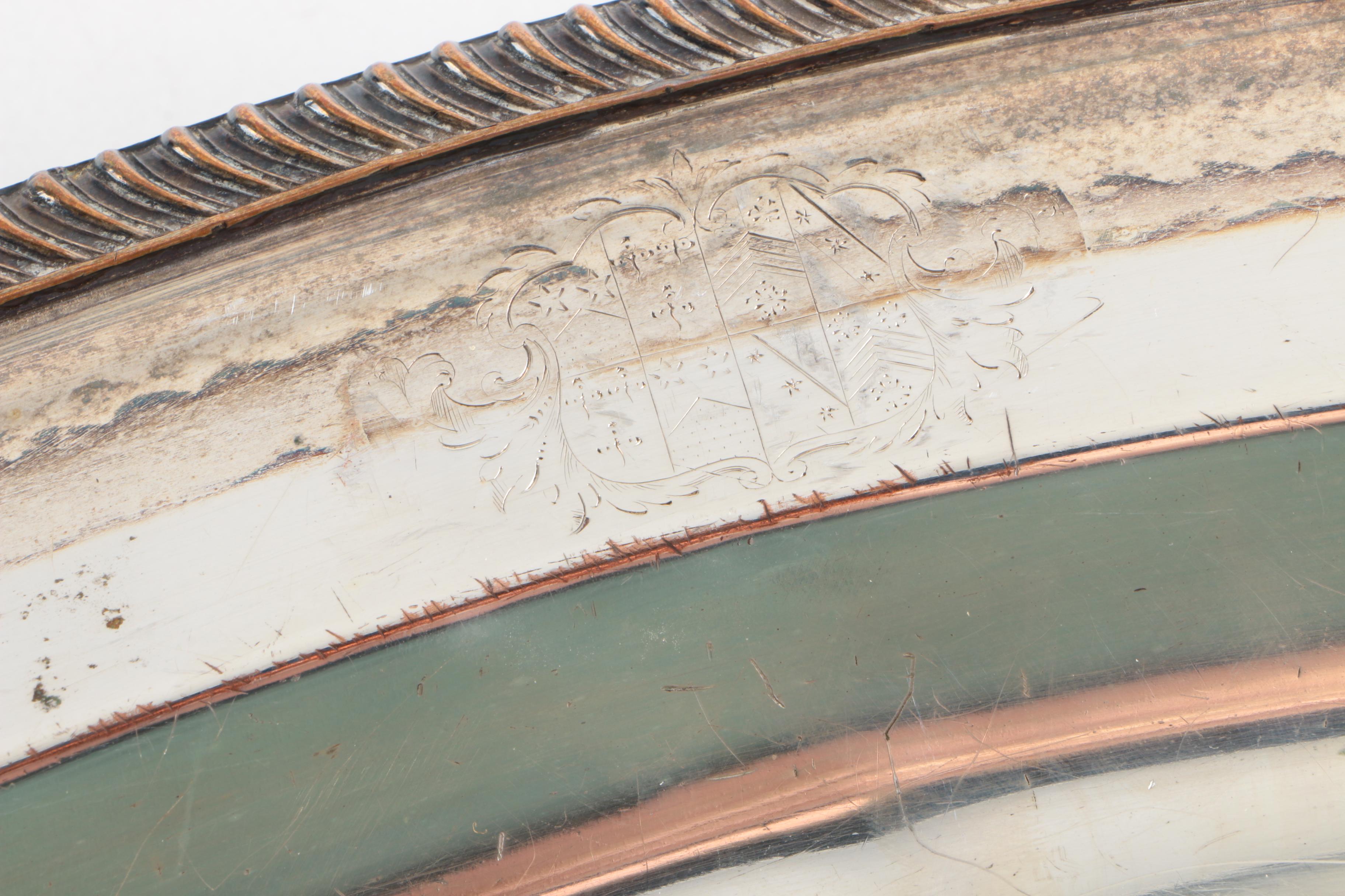 Keane Family Crest Engraved Silver Plate Meat Dome and Footed Tray