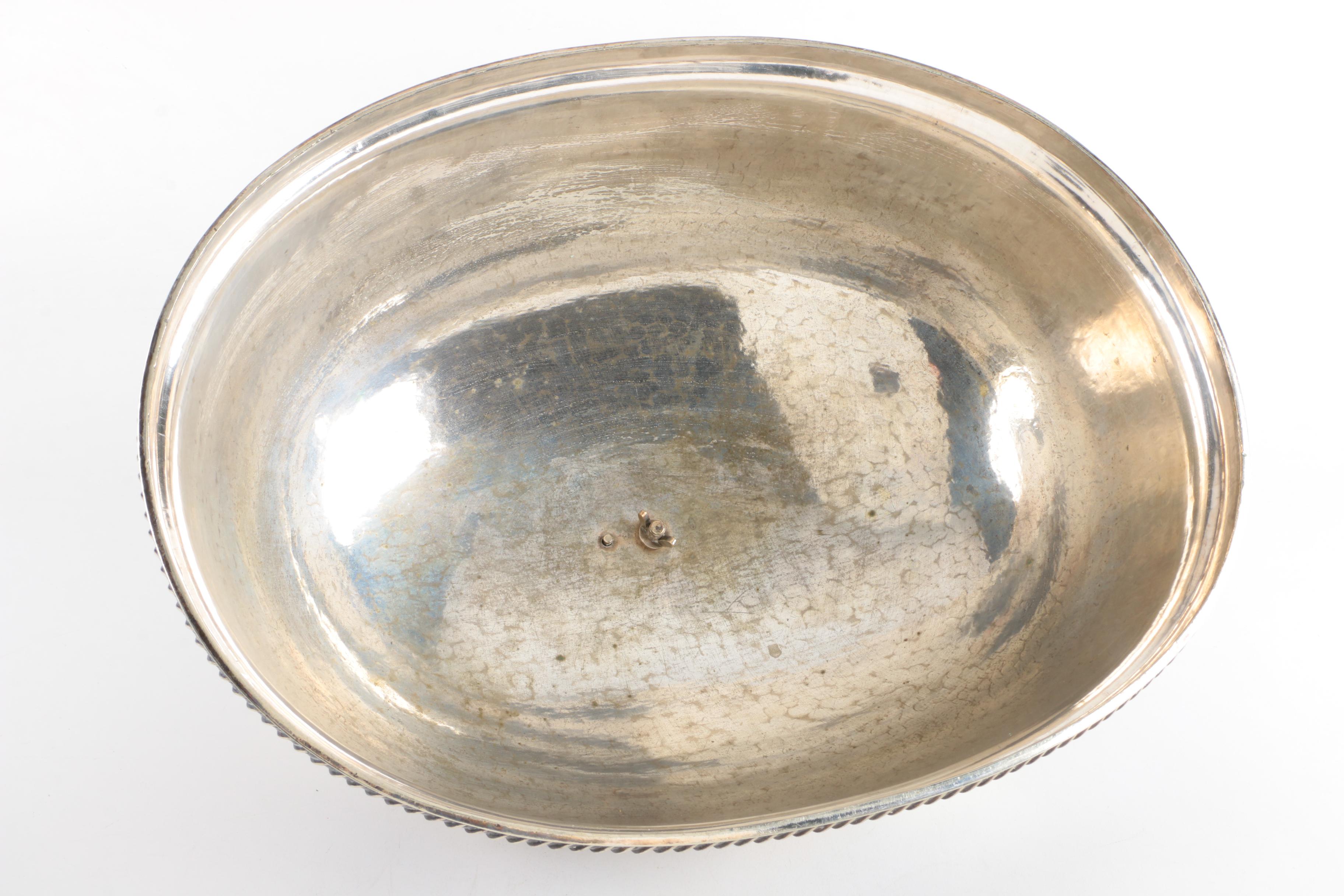 Keane Family Crest Engraved Silver Plate Meat Dome and Footed Tray