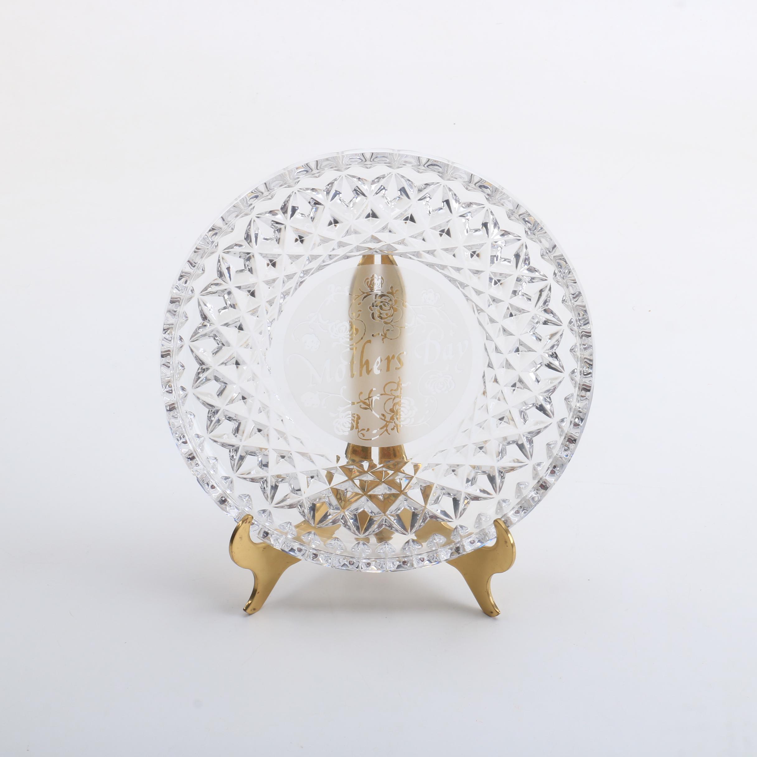 Waterford Crystal Style Mother's Day Plate and Stand