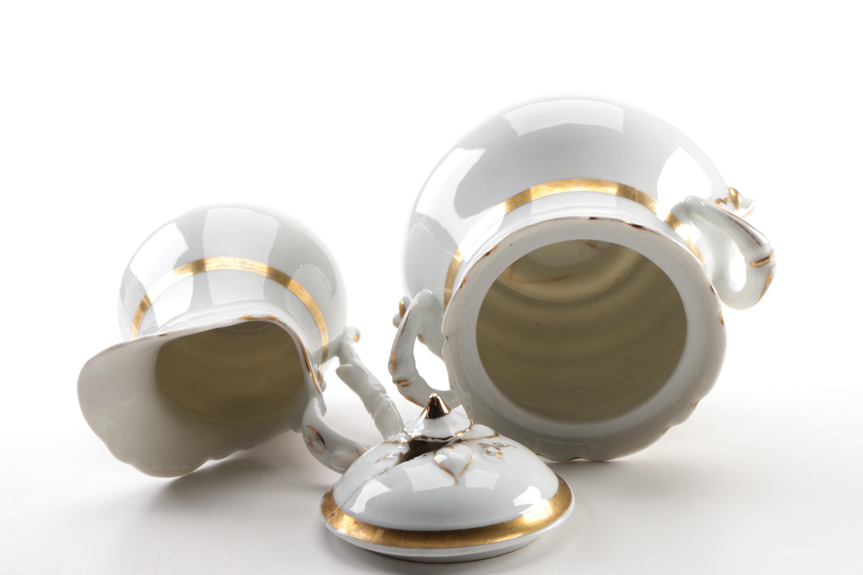 Old Paris Porcelain Tea Pot, Creamer and Sugar Jar