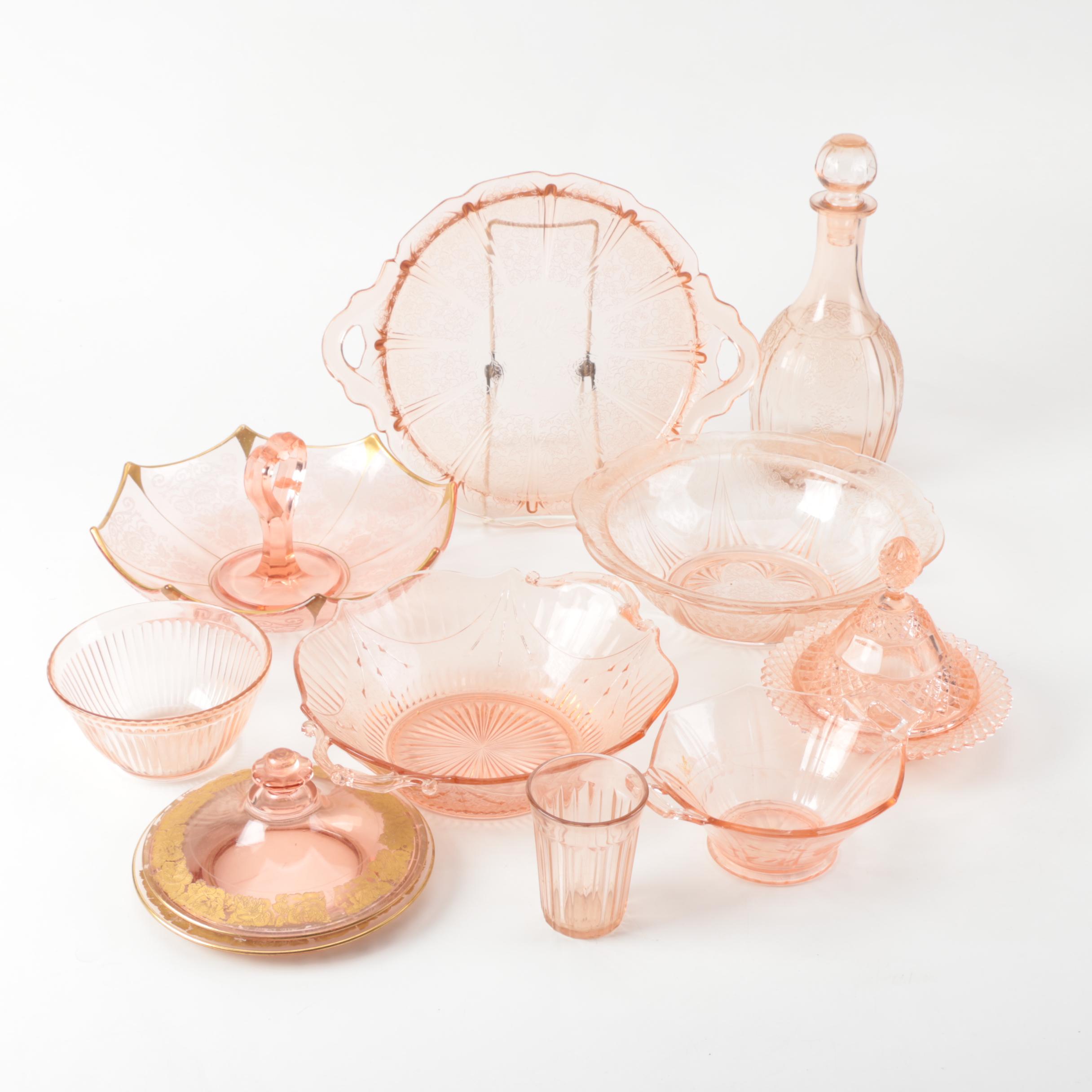 Depression Glass Tableware Including Anchor Hocking "Fortune Pink" Circa 1937