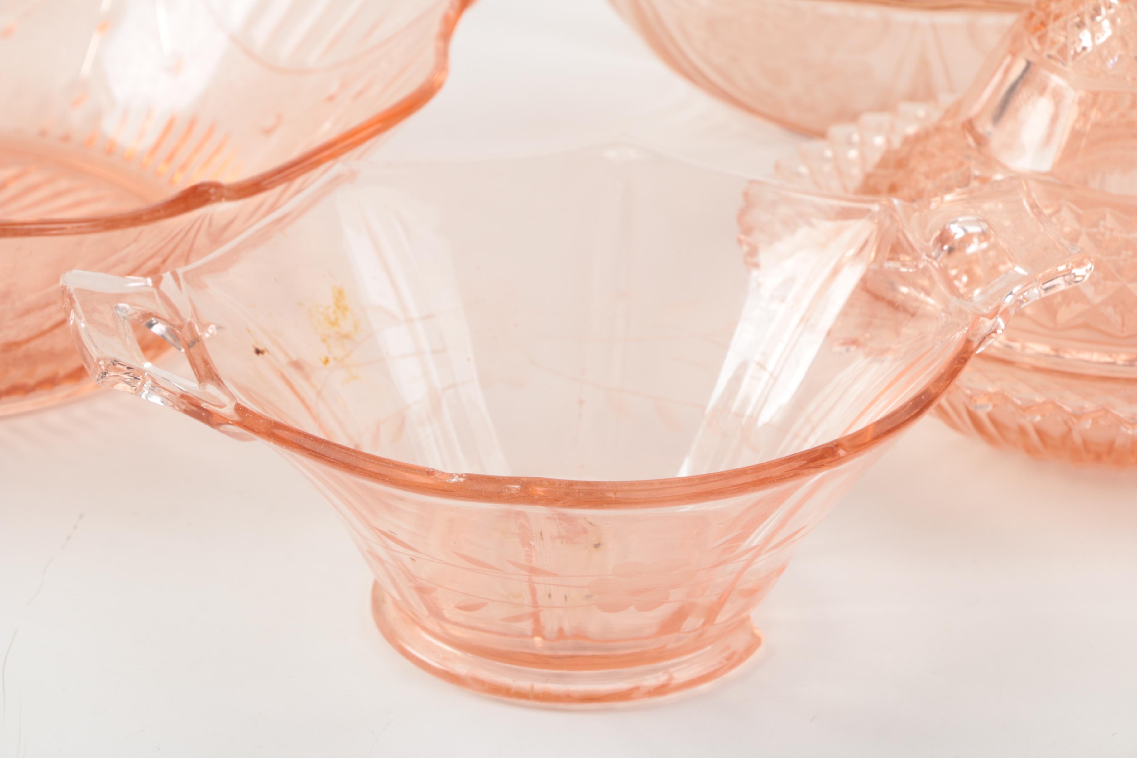 Depression Glass Tableware Including Anchor Hocking "Fortune Pink" Circa 1937