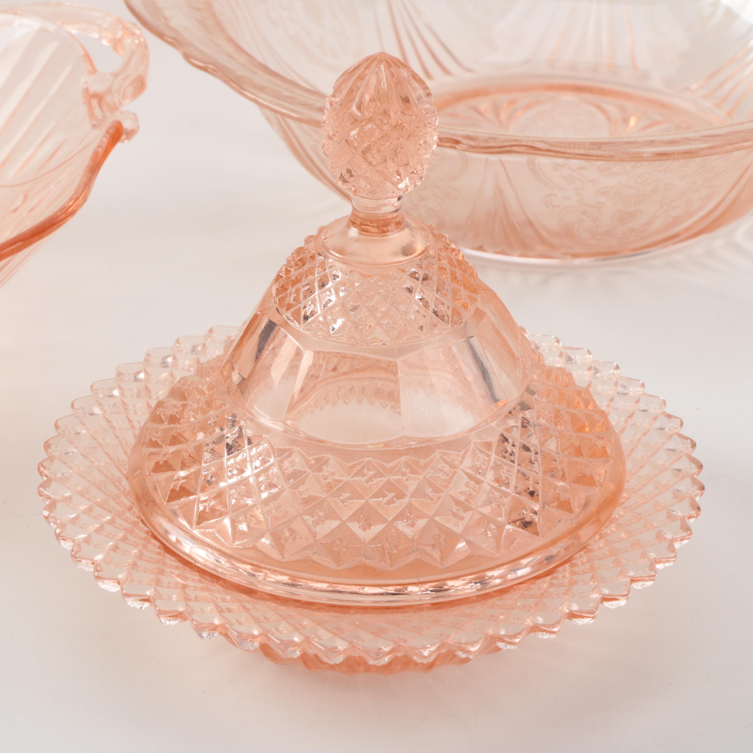 Depression Glass Tableware Including Anchor Hocking "Fortune Pink" Circa 1937