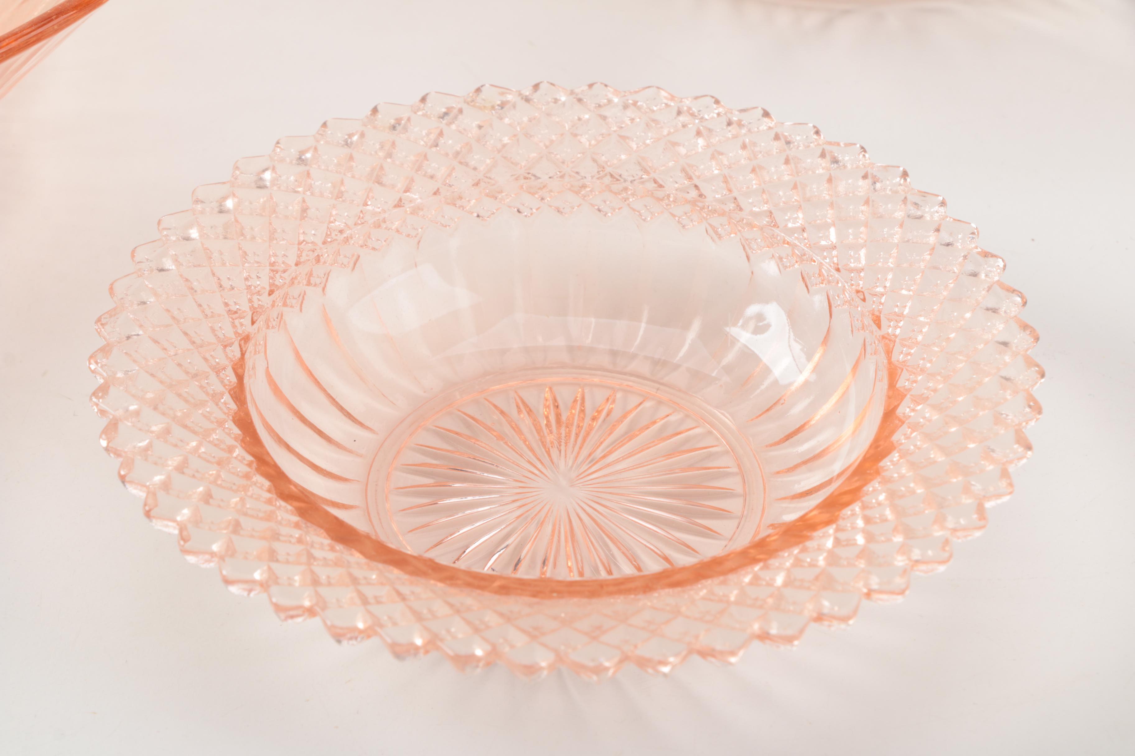 Depression Glass Tableware Including Anchor Hocking "Fortune Pink" Circa 1937