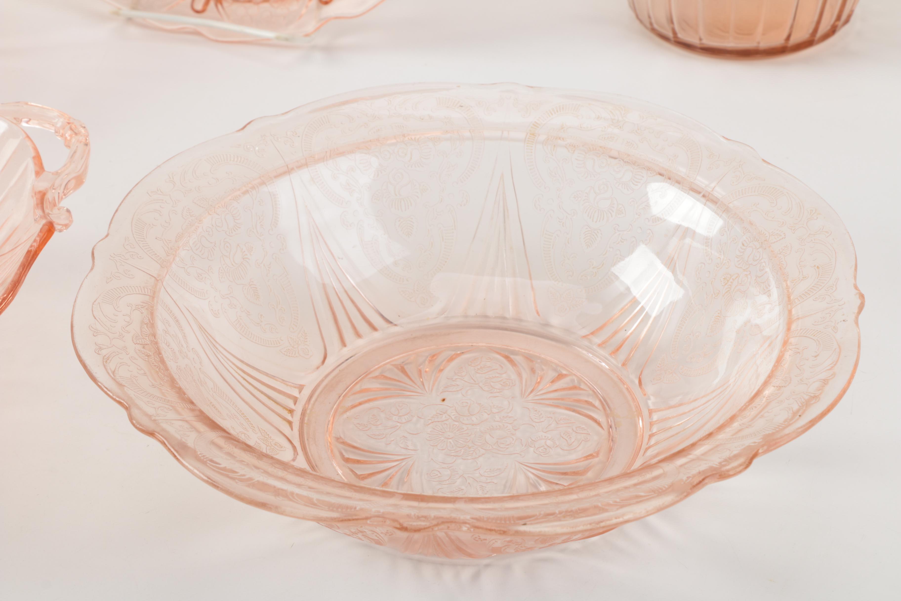 Depression Glass Tableware Including Anchor Hocking "Fortune Pink" Circa 1937