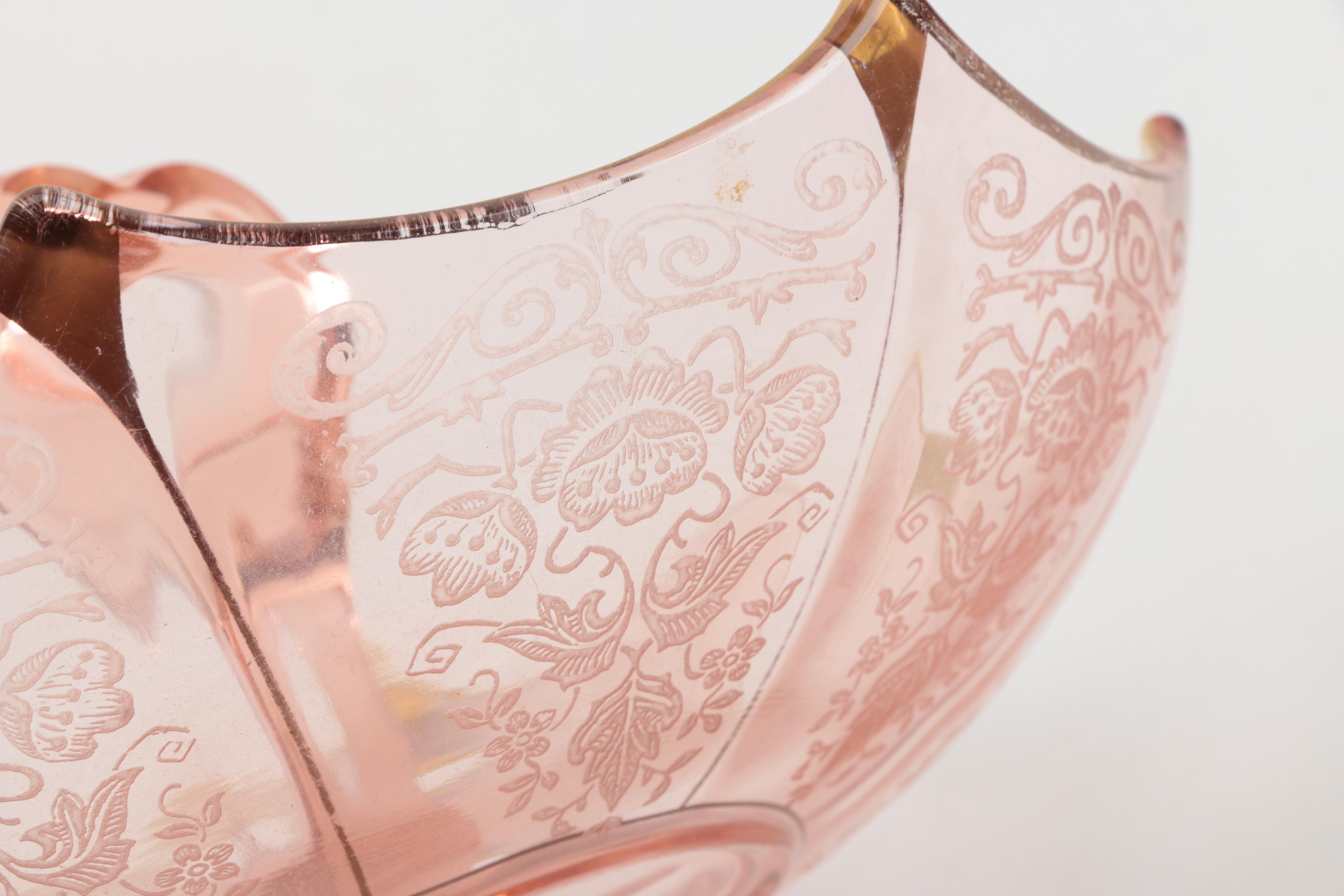 Depression Glass Tableware Including Anchor Hocking "Fortune Pink" Circa 1937