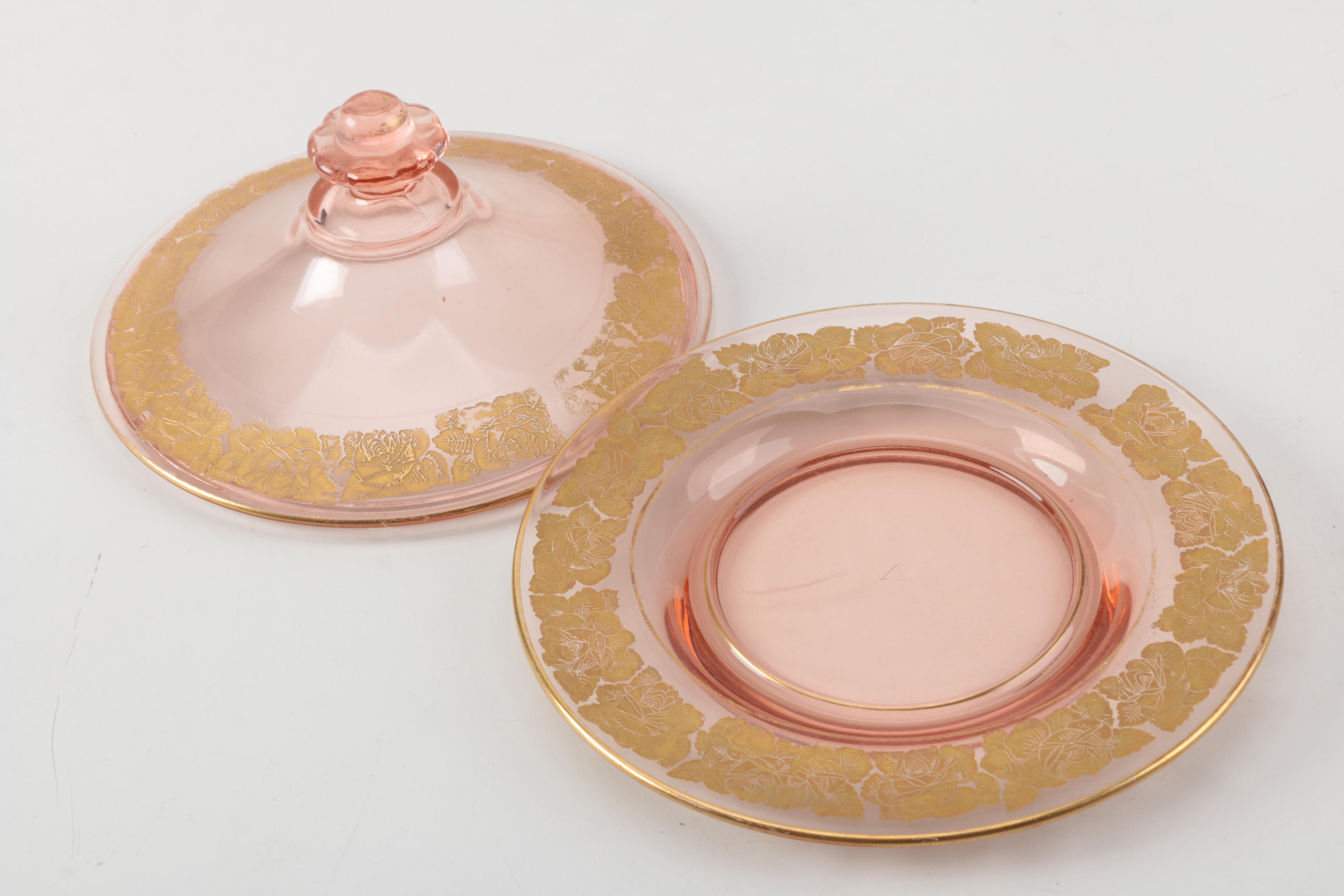 Depression Glass Tableware Including Anchor Hocking "Fortune Pink" Circa 1937
