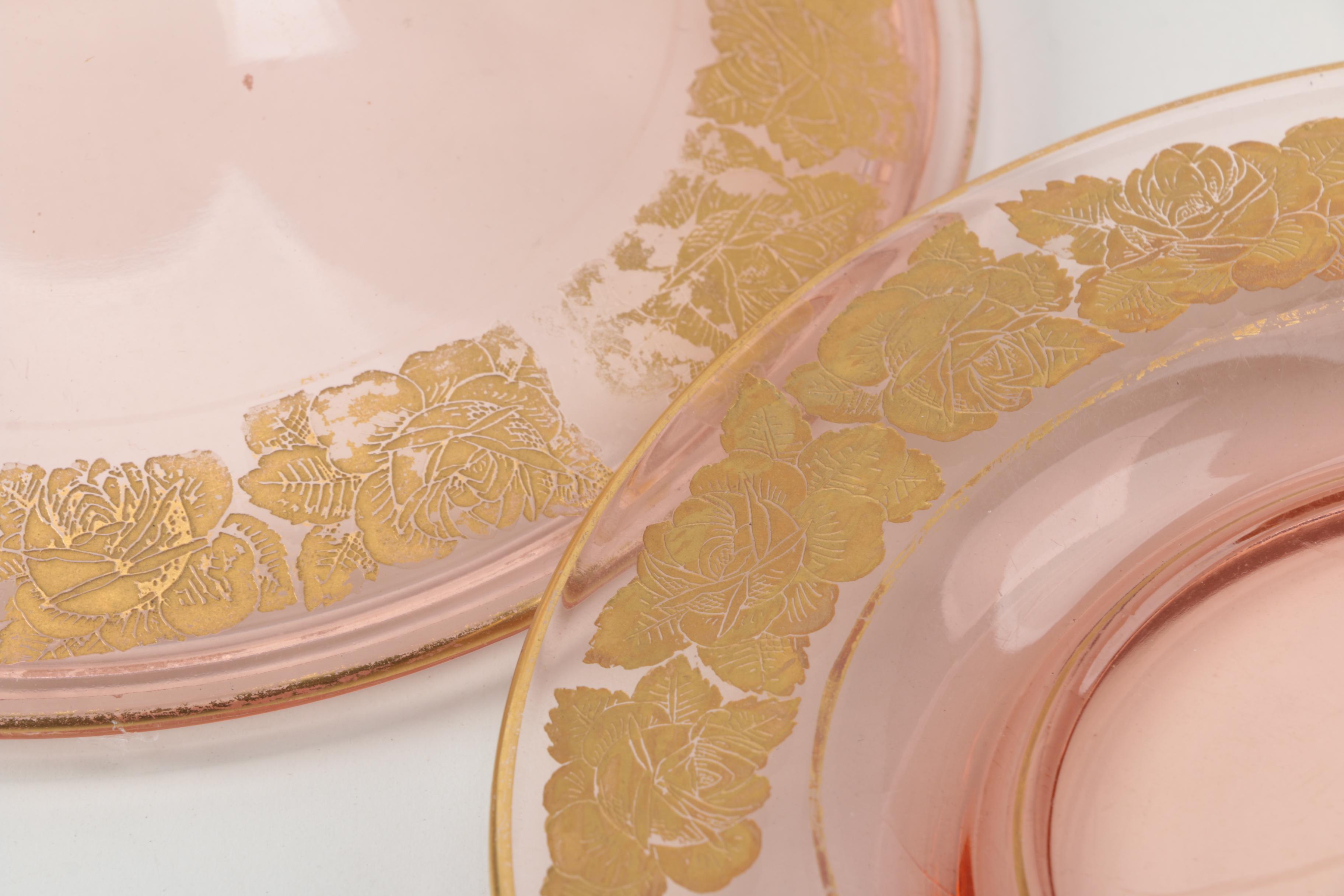 Depression Glass Tableware Including Anchor Hocking "Fortune Pink" Circa 1937