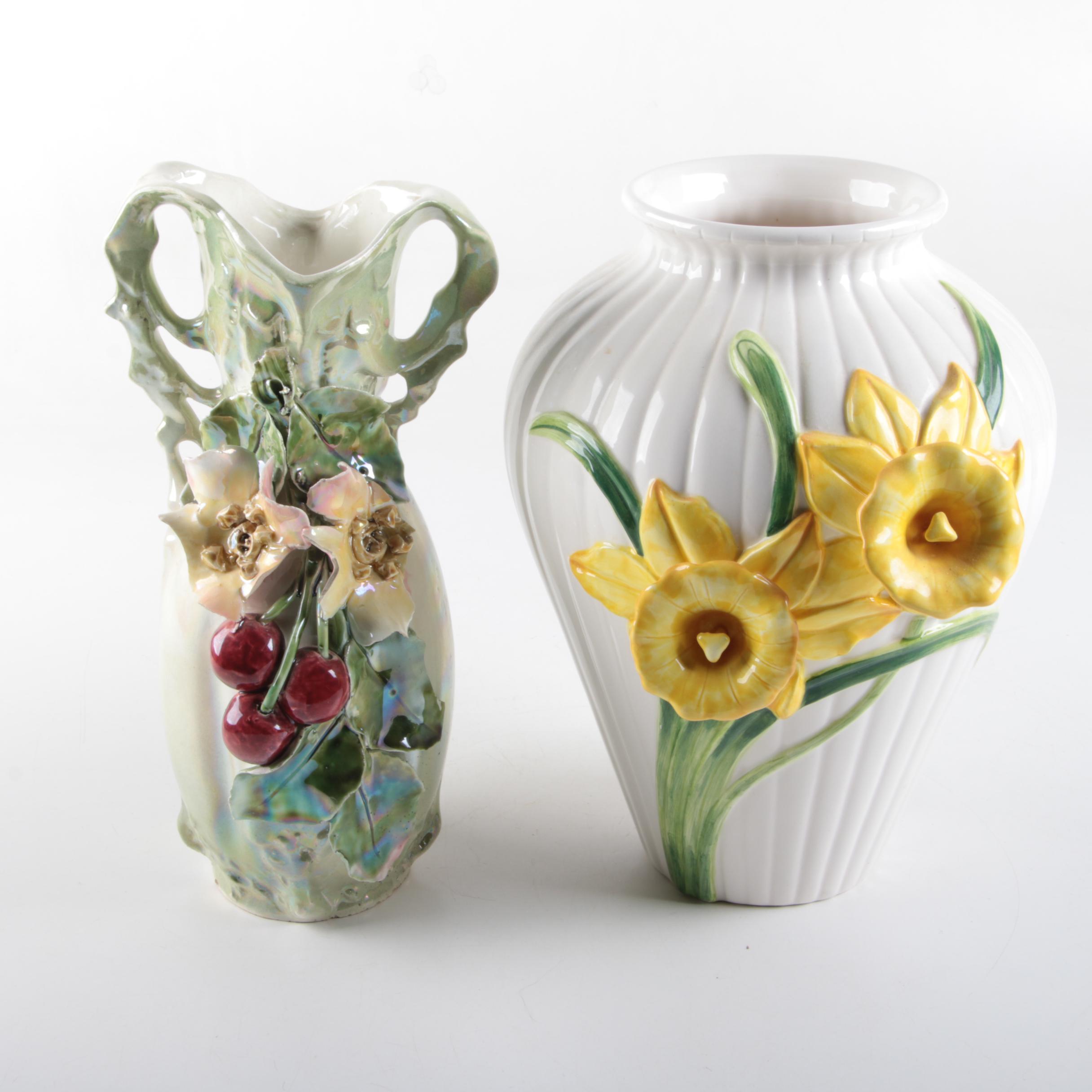 Floral Motif Ceramic Vases