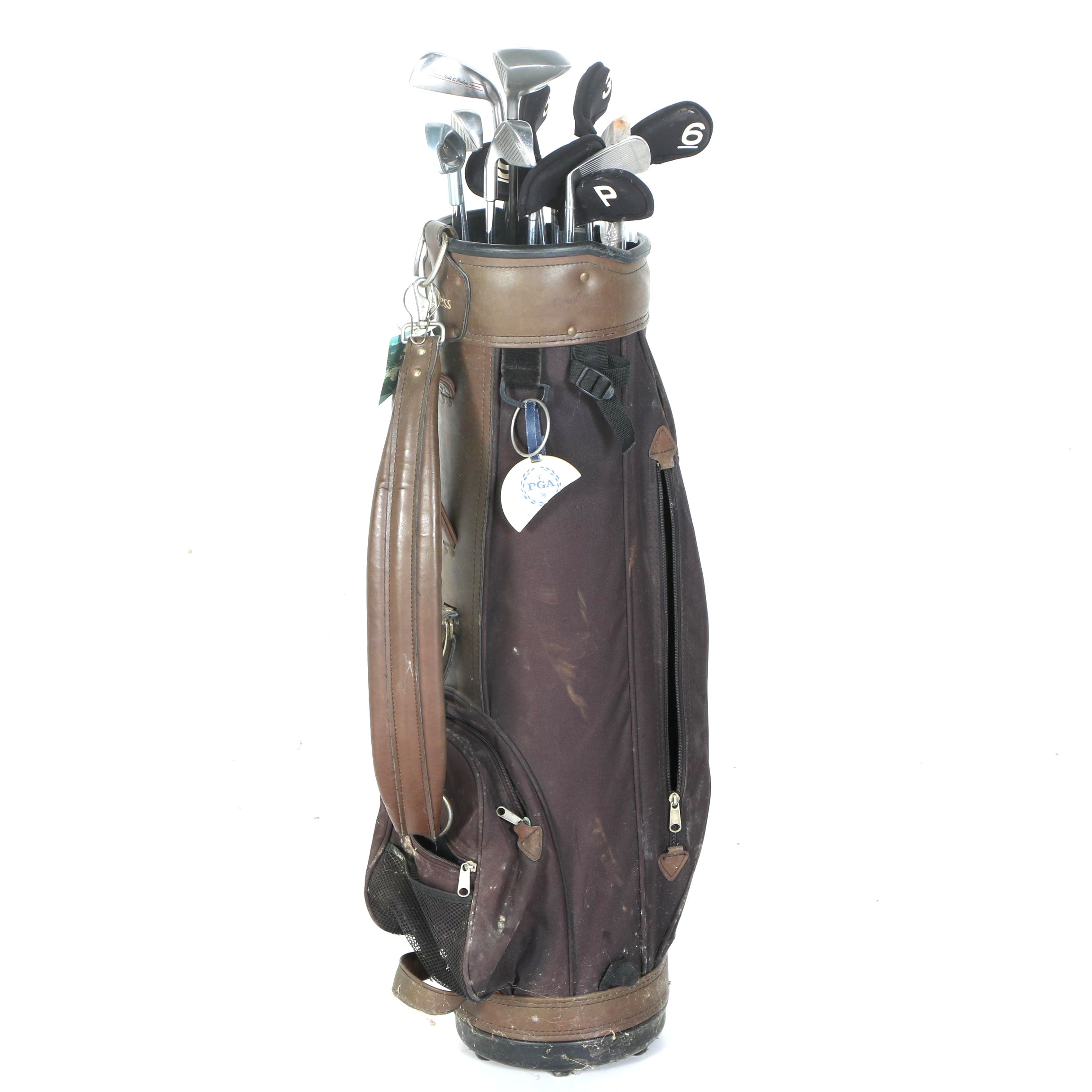 Vintage Golf Bag and Clubs Including George Nicoll Hand Forged Scottish Iron