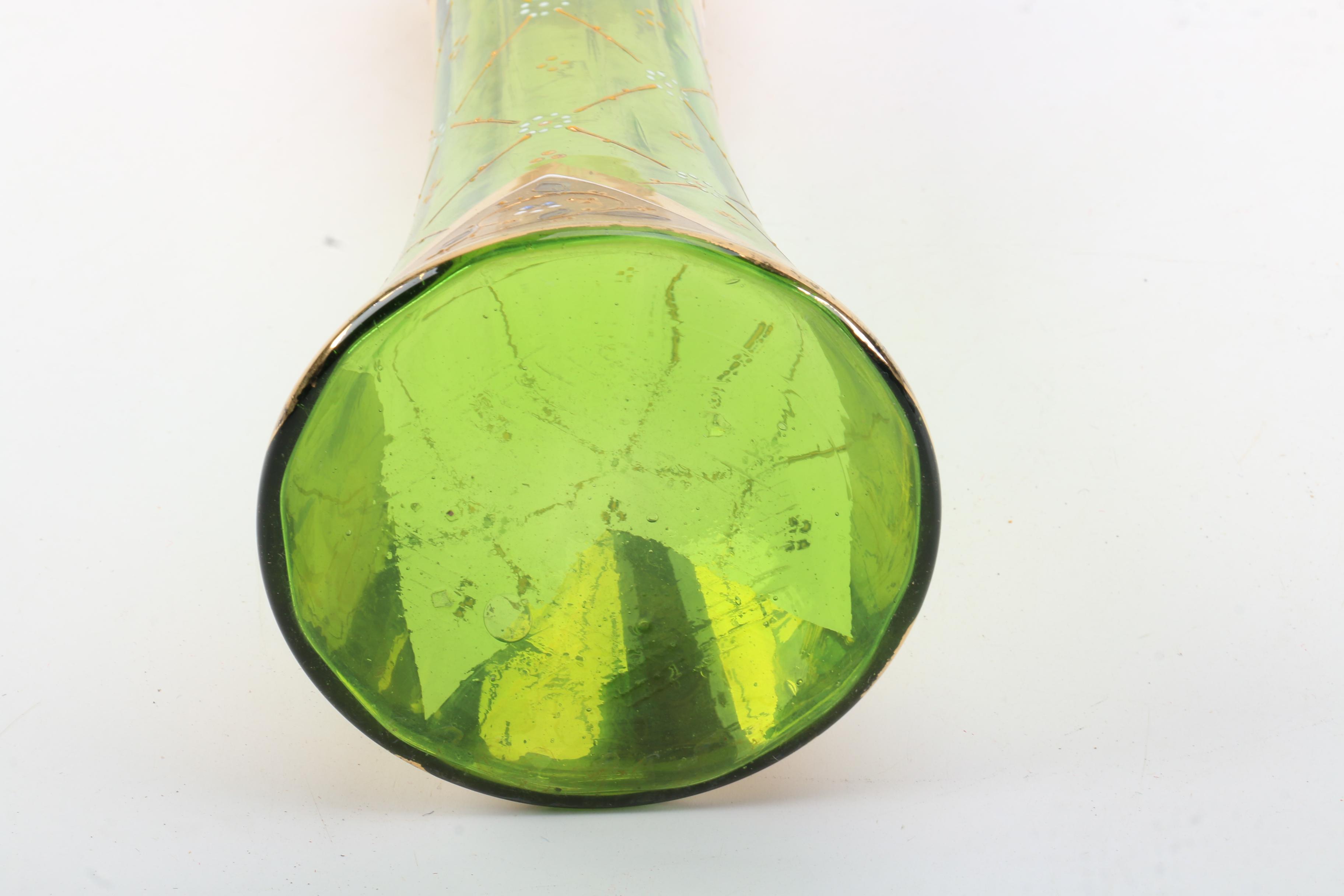 Vintage Bohemian Gilt Green Glass Vase