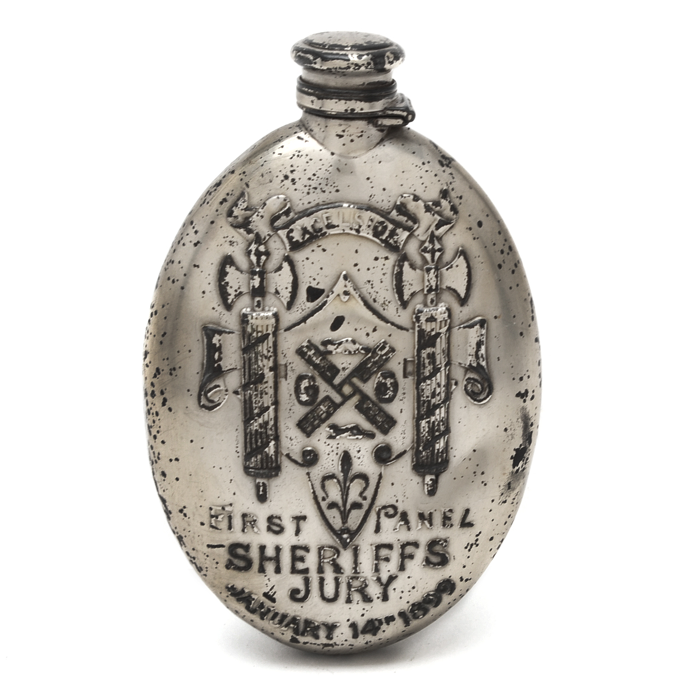 Late 19th Century Gorham Sterling Silver "First Panel Sheriffs Jury" Flask