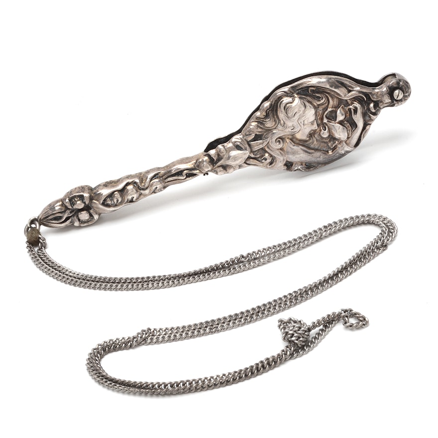 Antique Sterling Silver Lorgnette and 800 Silver Chain