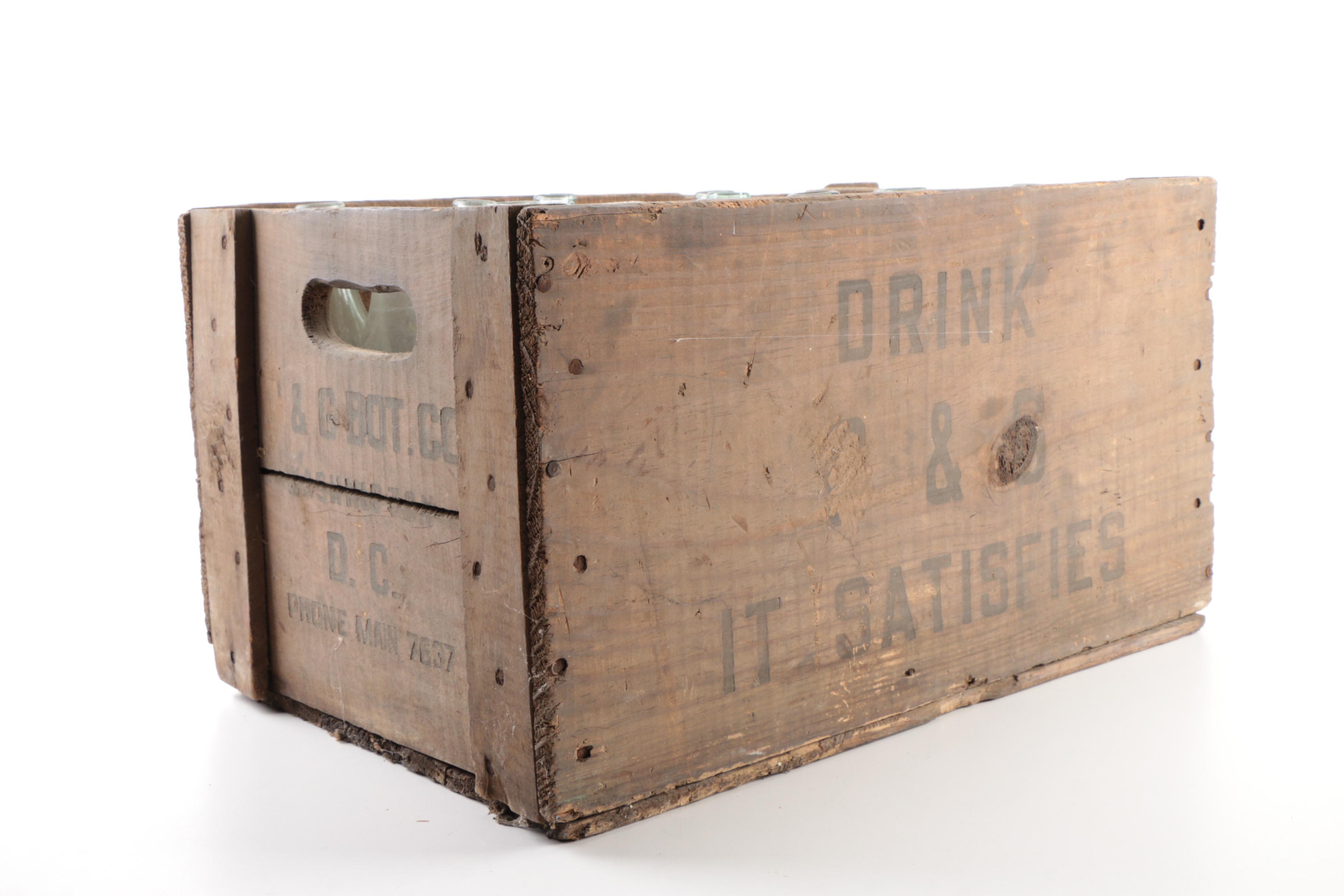 Vintage Glass Bottles in Wooden Crate