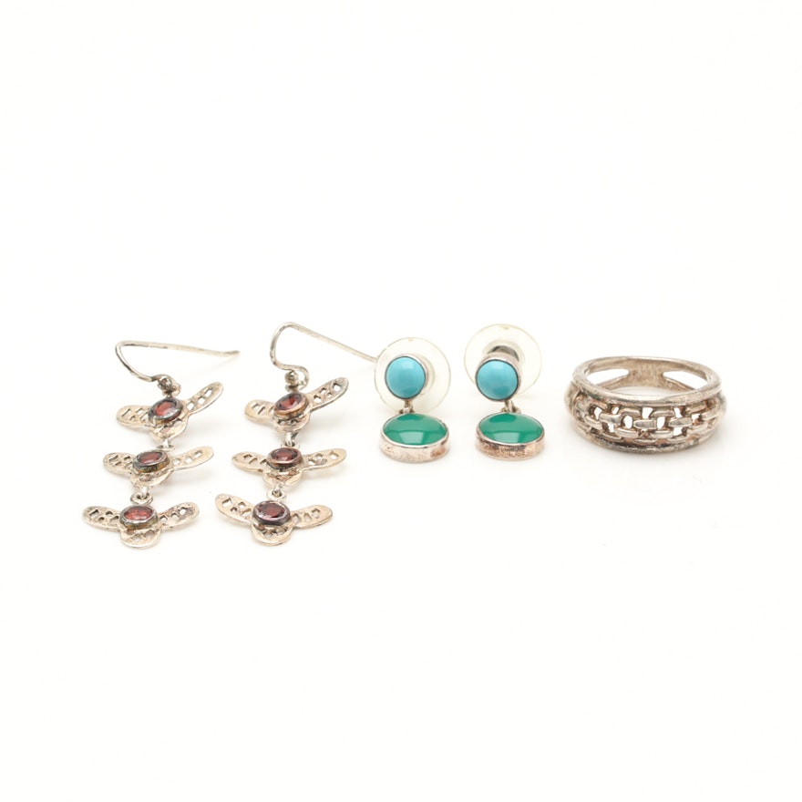 Sterling Silver Earrings and a Ring Including Bill Schiffer